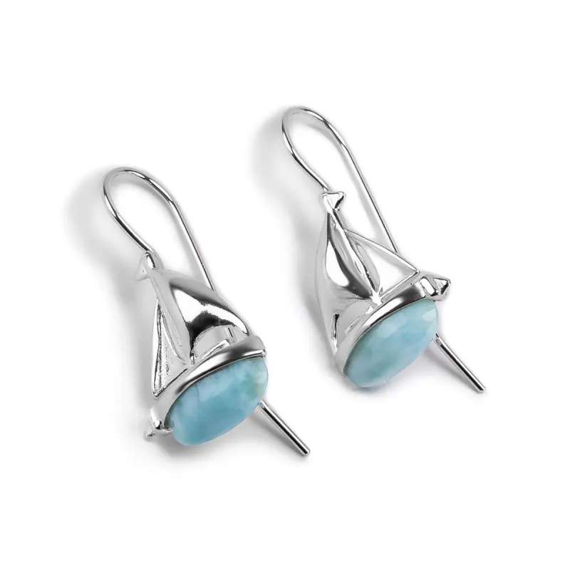 Sailboat / Boat / Yacht Drop Earrings in Silver and Larimar sold by Henryka