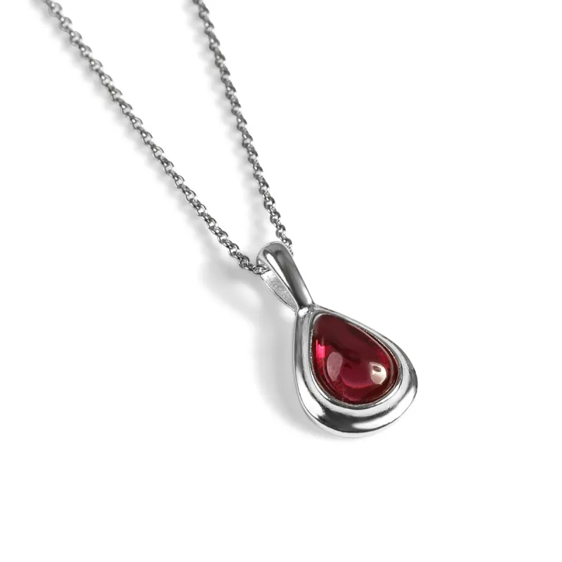 Classic Teardrop Necklace in Silver and Garnet sold by Henryka