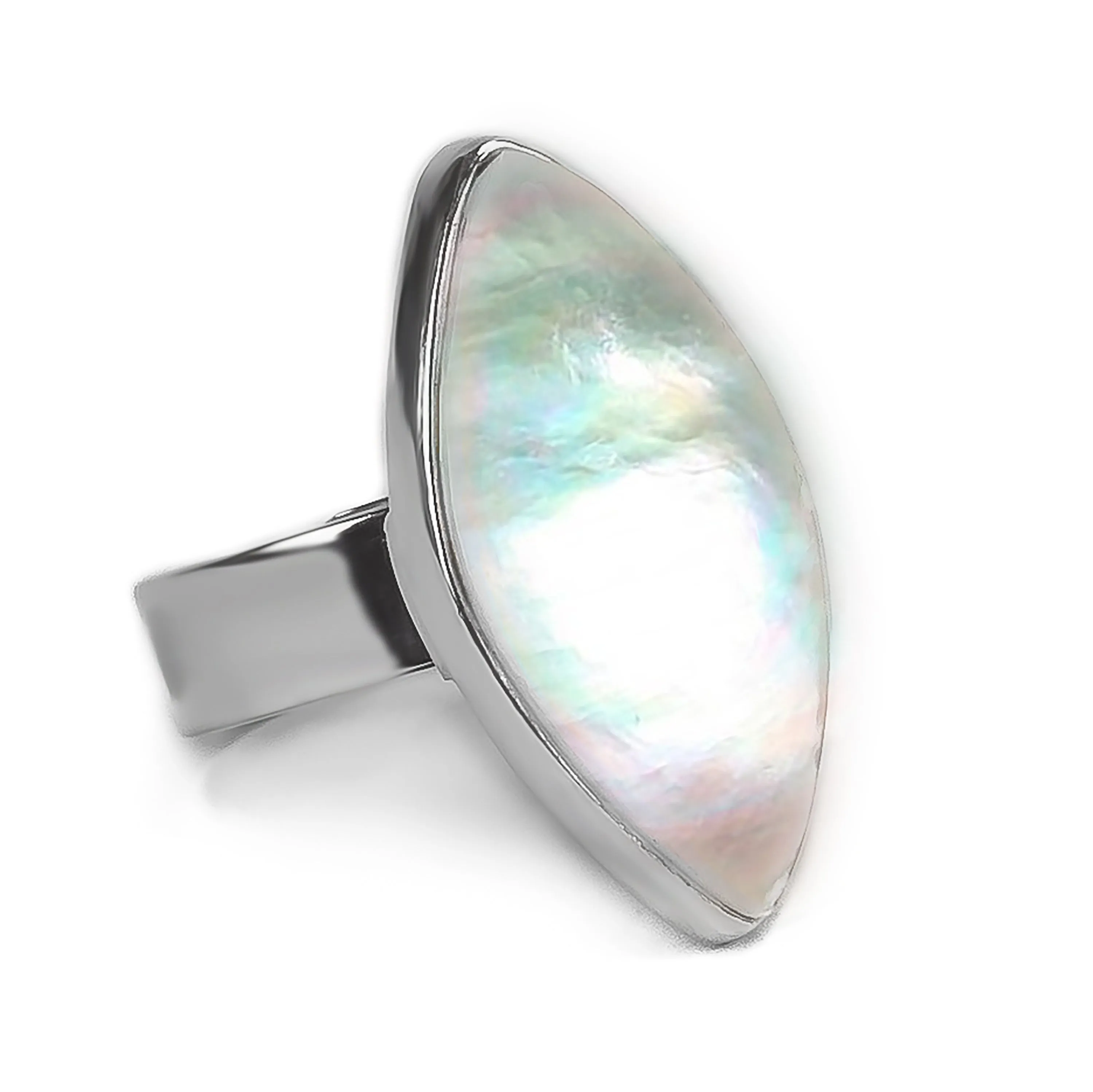 Natural Mother of Pearl Adjustable Ring - Natural Designer Gemstone sold by Henryka