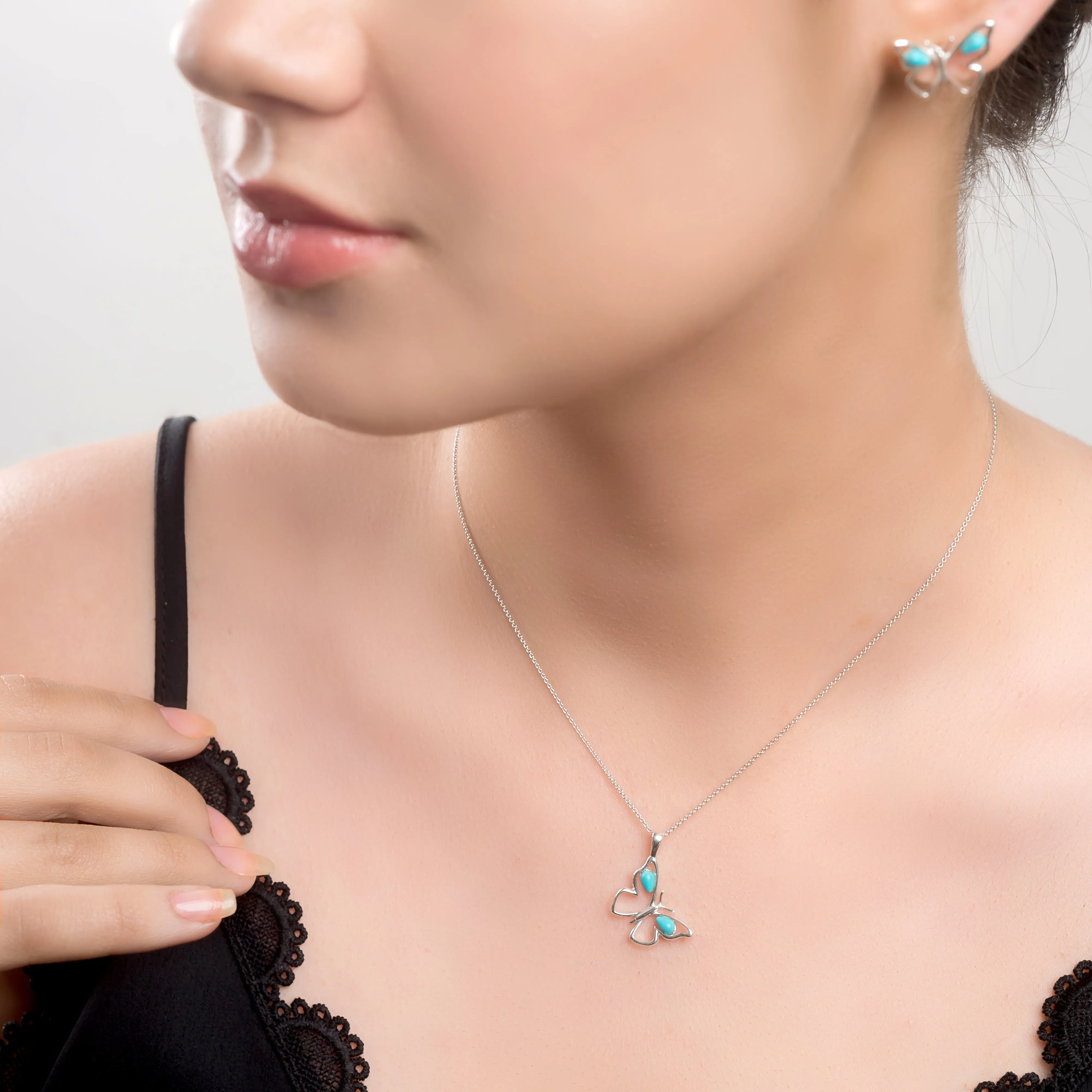Small Butterfly Necklace in Silver and Turquoise sold by Henryka product image thumbnail 2