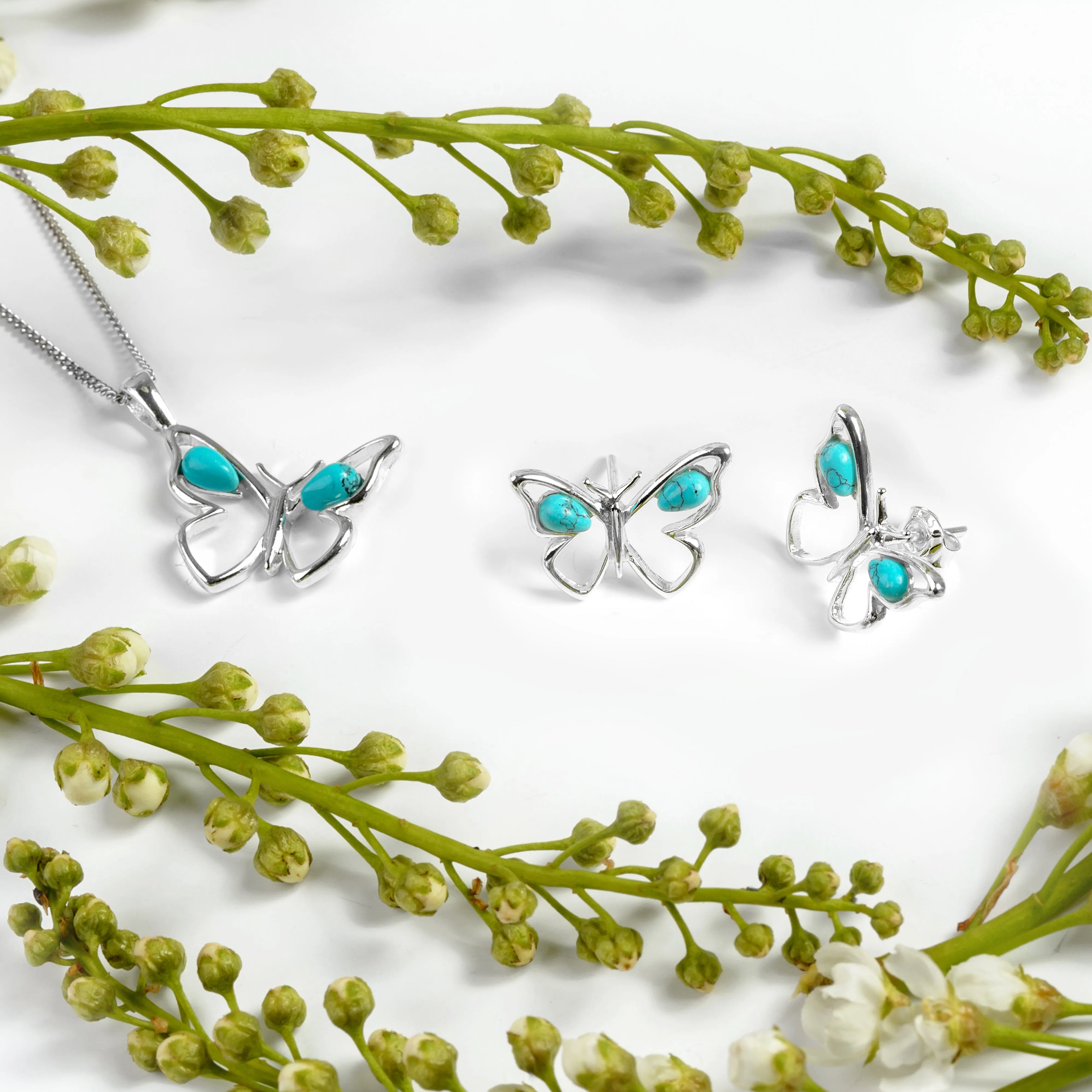 Small Butterfly Necklace in Silver and Turquoise sold by Henryka product image thumbnail 5