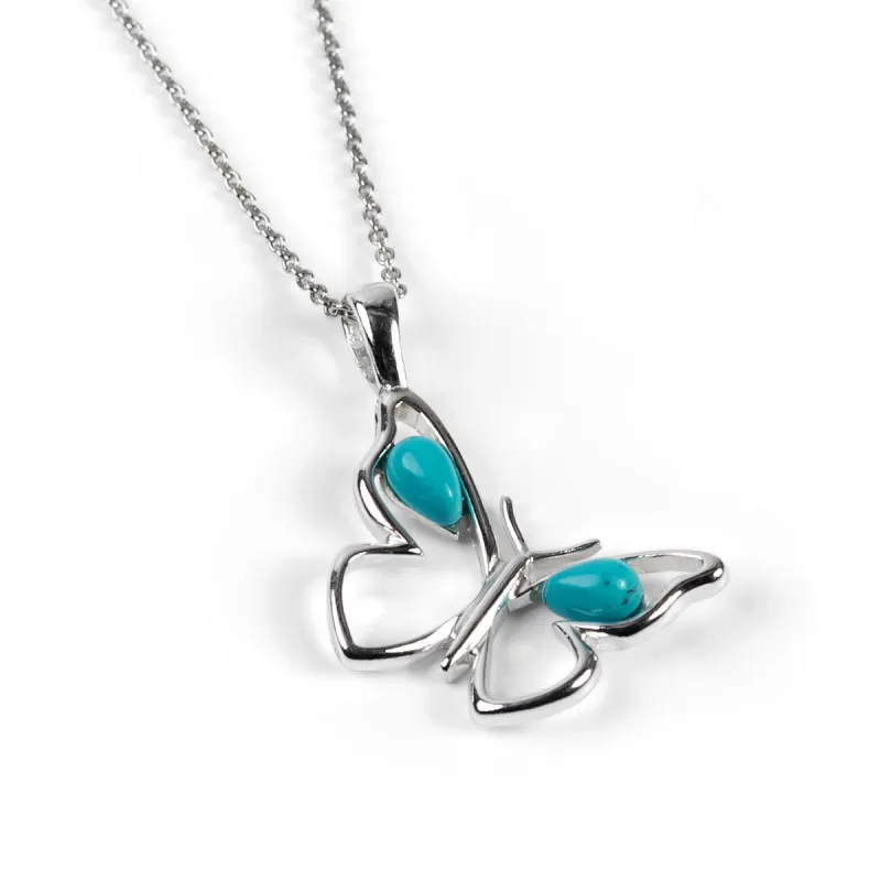 Small Butterfly Necklace in Silver and Turquoise sold by Henryka