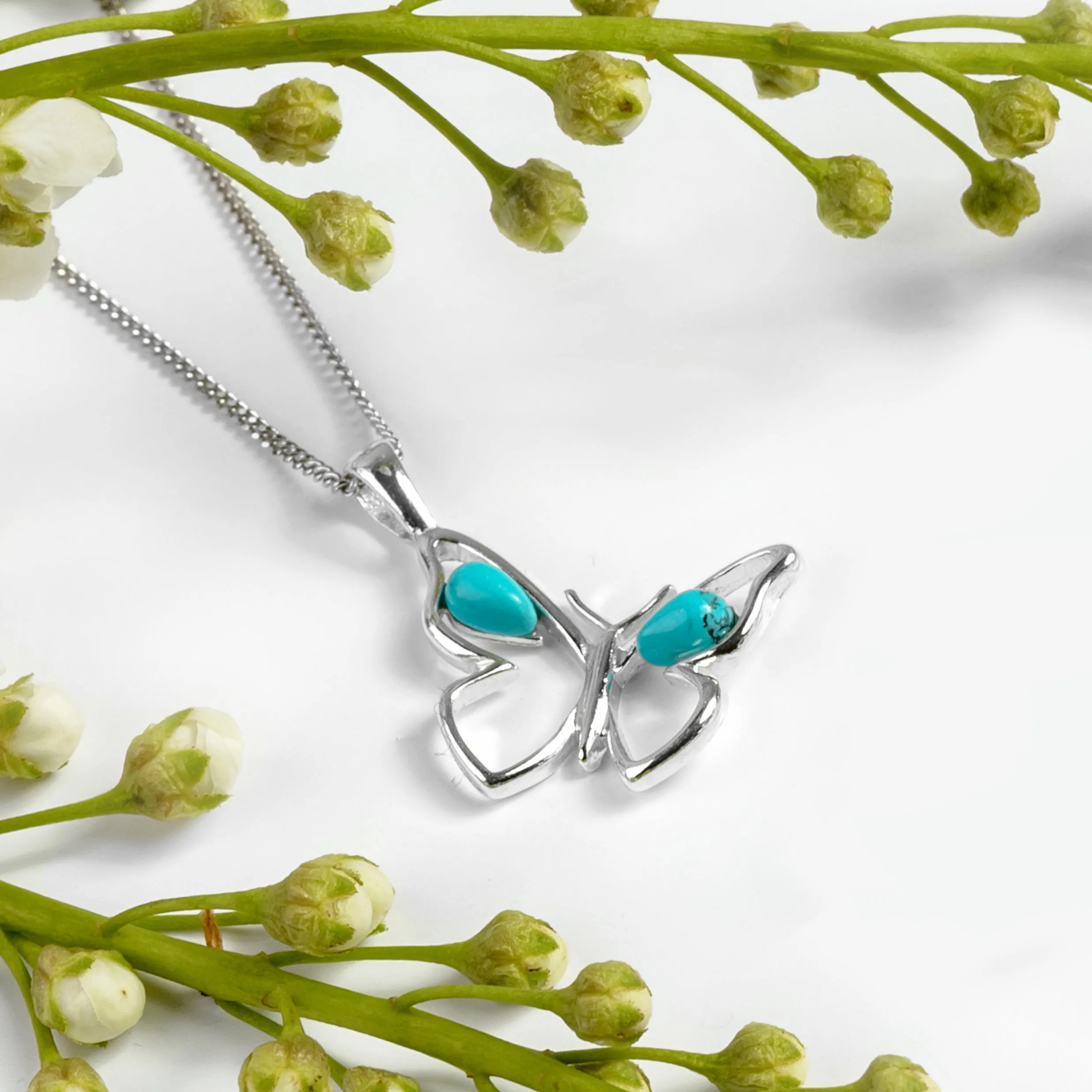 Small Butterfly Necklace in Silver and Turquoise sold by Henryka product image thumbnail 4