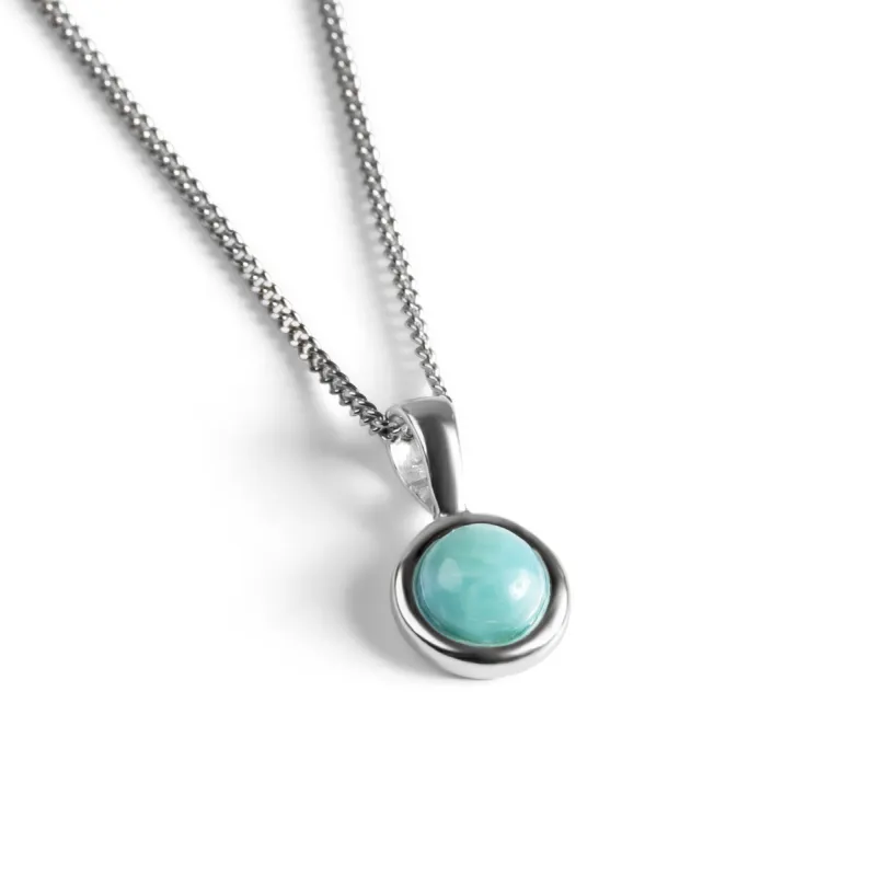 Round Charm Necklace in Silver and Larimar sold by Henryka