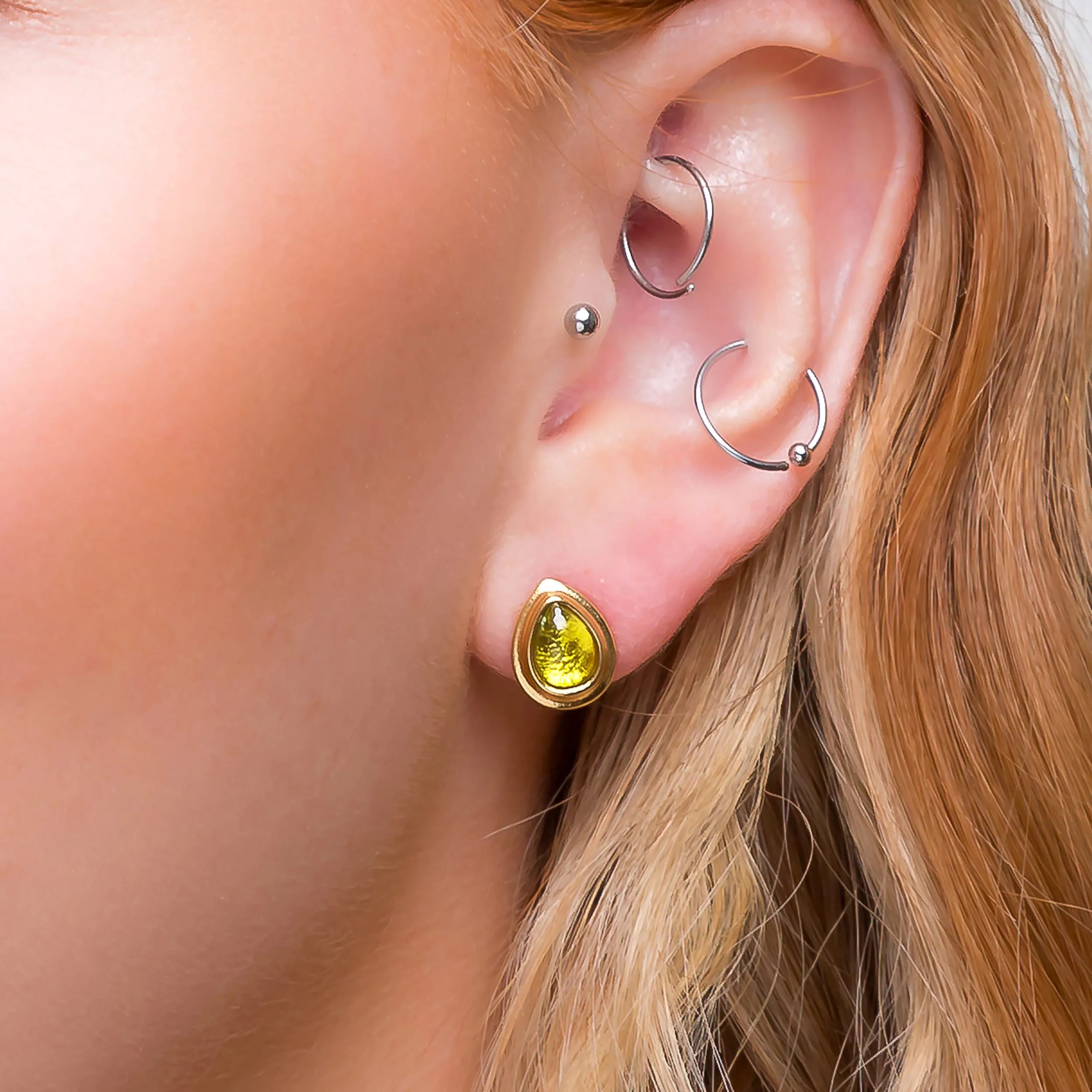 Classic Teardrop Stud Earrings in Silver with 24ct Gold & Peridot sold by Henryka product image thumbnail 2