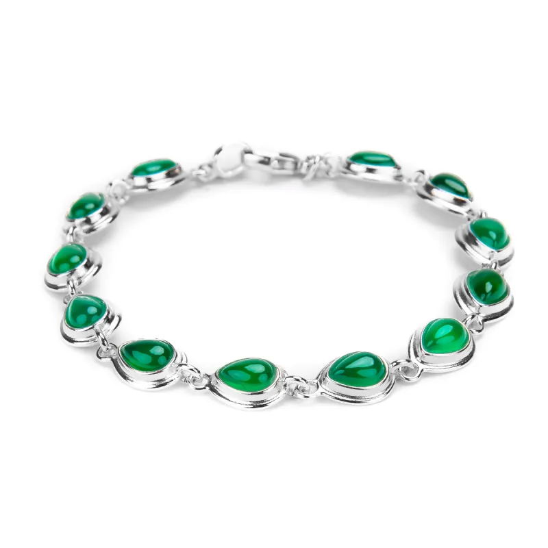 Classic Teardrop Link Bracelet in Silver and Green Onyx sold by Henryka