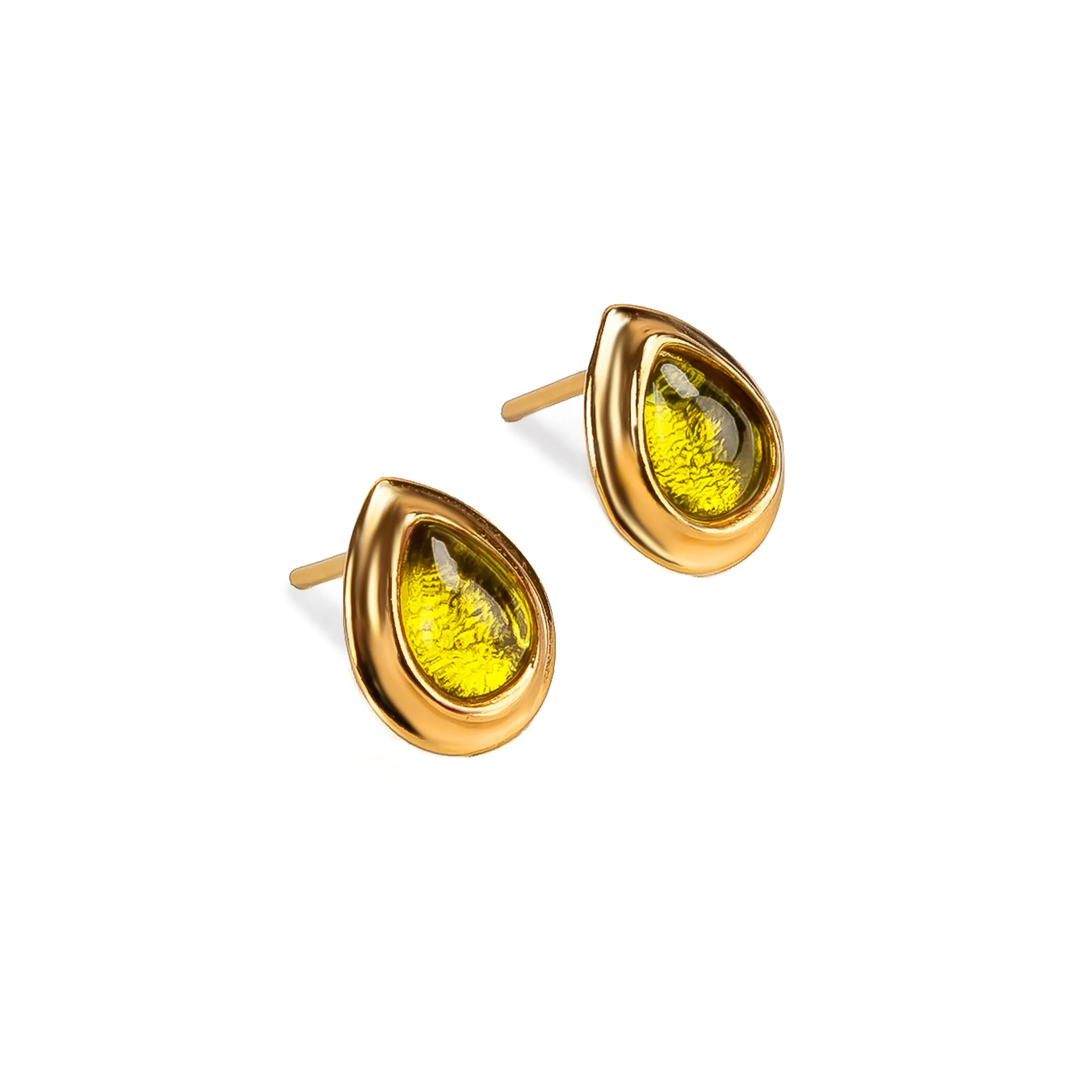 Classic Teardrop Stud Earrings in Silver with 24ct Gold & Peridot sold by Henryka