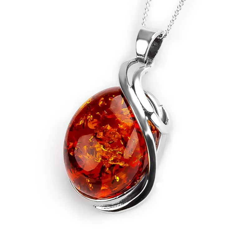 Handmade Natural Amber Necklace in Silver - Natural Designer Gemstone sold by Henryka