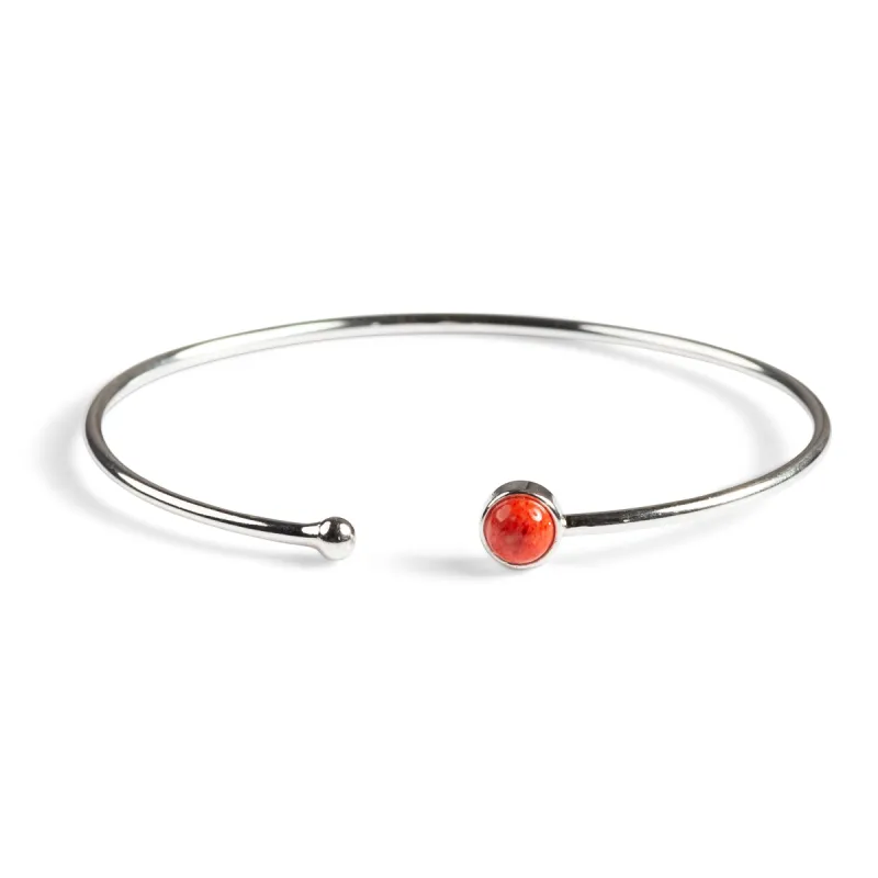 Simple Solo Cuff Bangle in Silver and Coral sold by Henryka