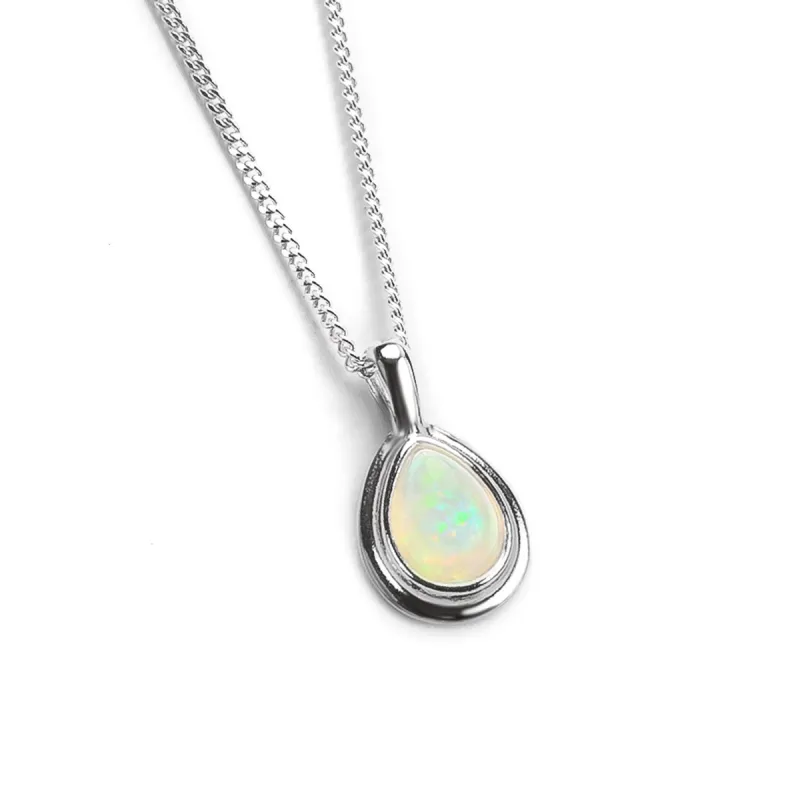 Classic Teardrop Necklace in Silver and Ethiopian Opal sold by Henryka