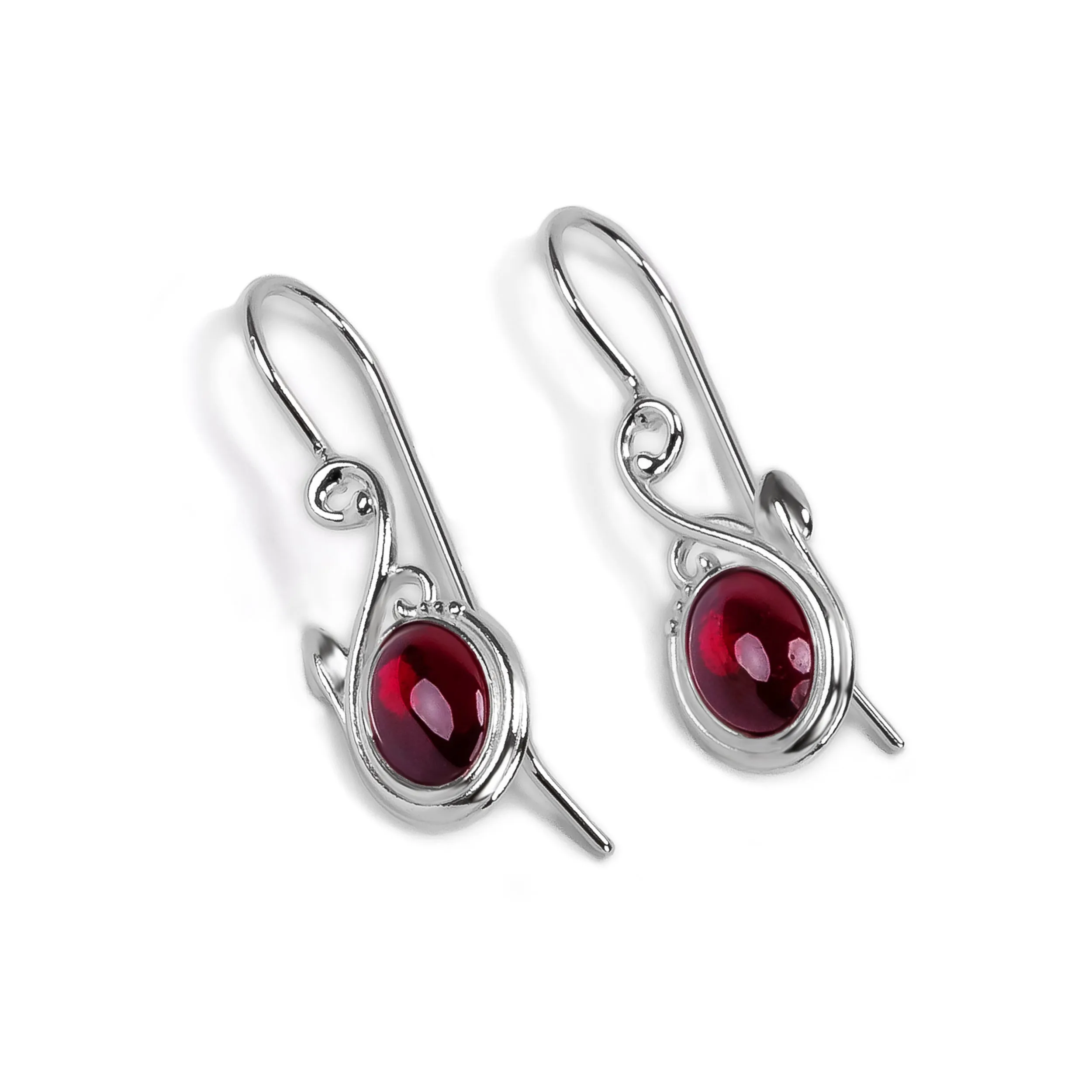 Leaf Motif Hook Earrings in Silver & Garnet sold by Henryka