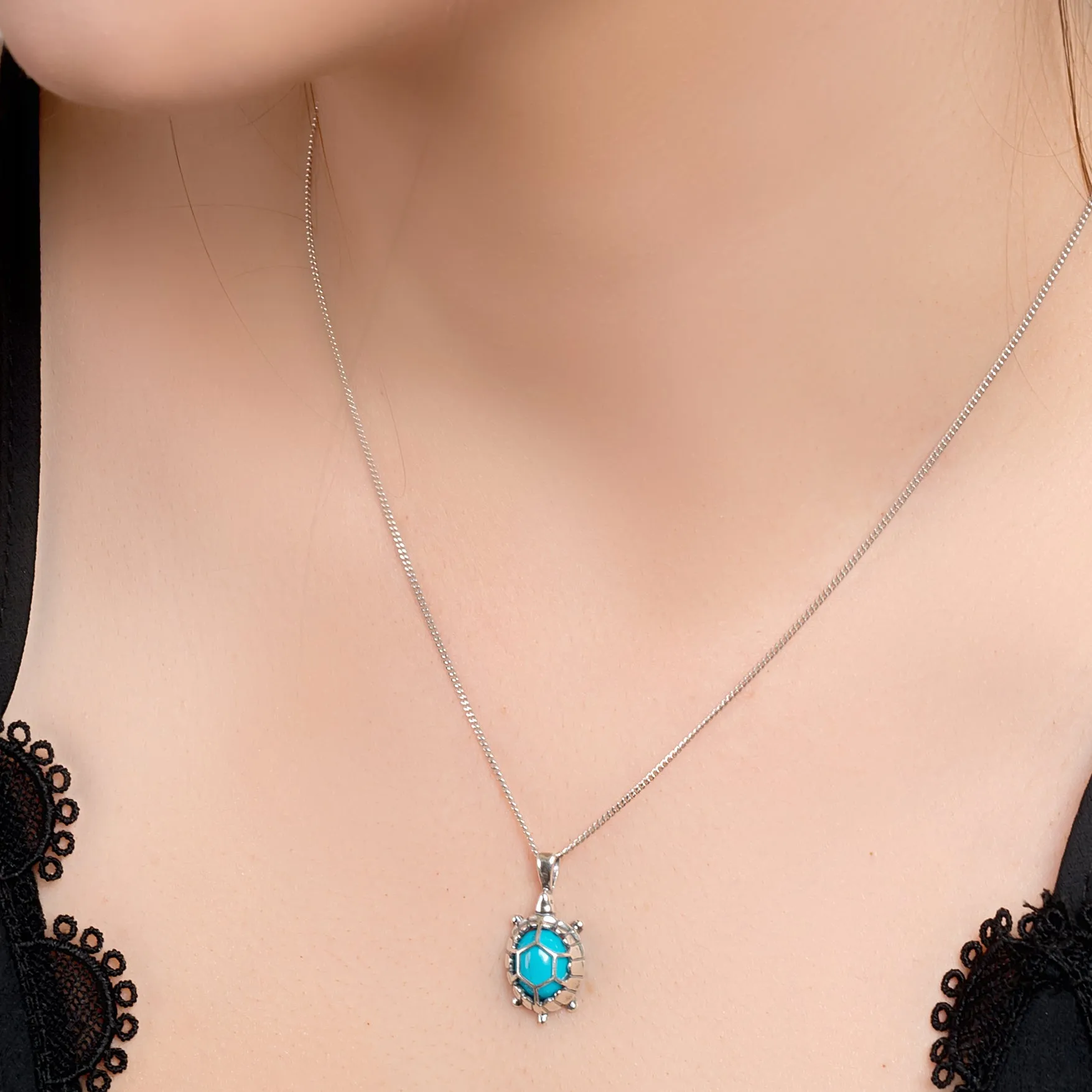 Turtle / Tortoise Necklace in Silver and Turquoise sold by Henryka product image thumbnail 2