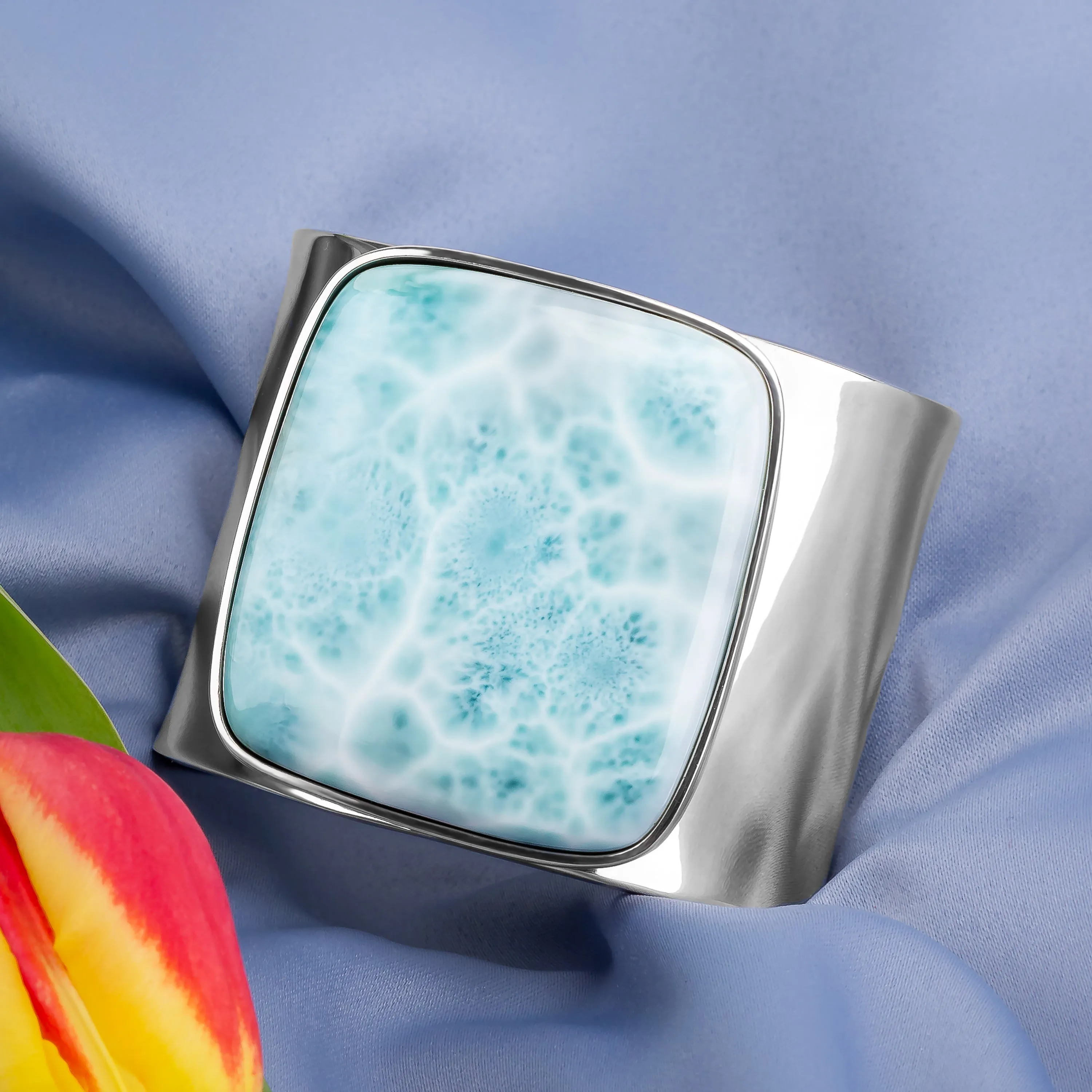 Contemporary Statement Bangle in Silver and Larimar sold by Henryka product image thumbnail 4