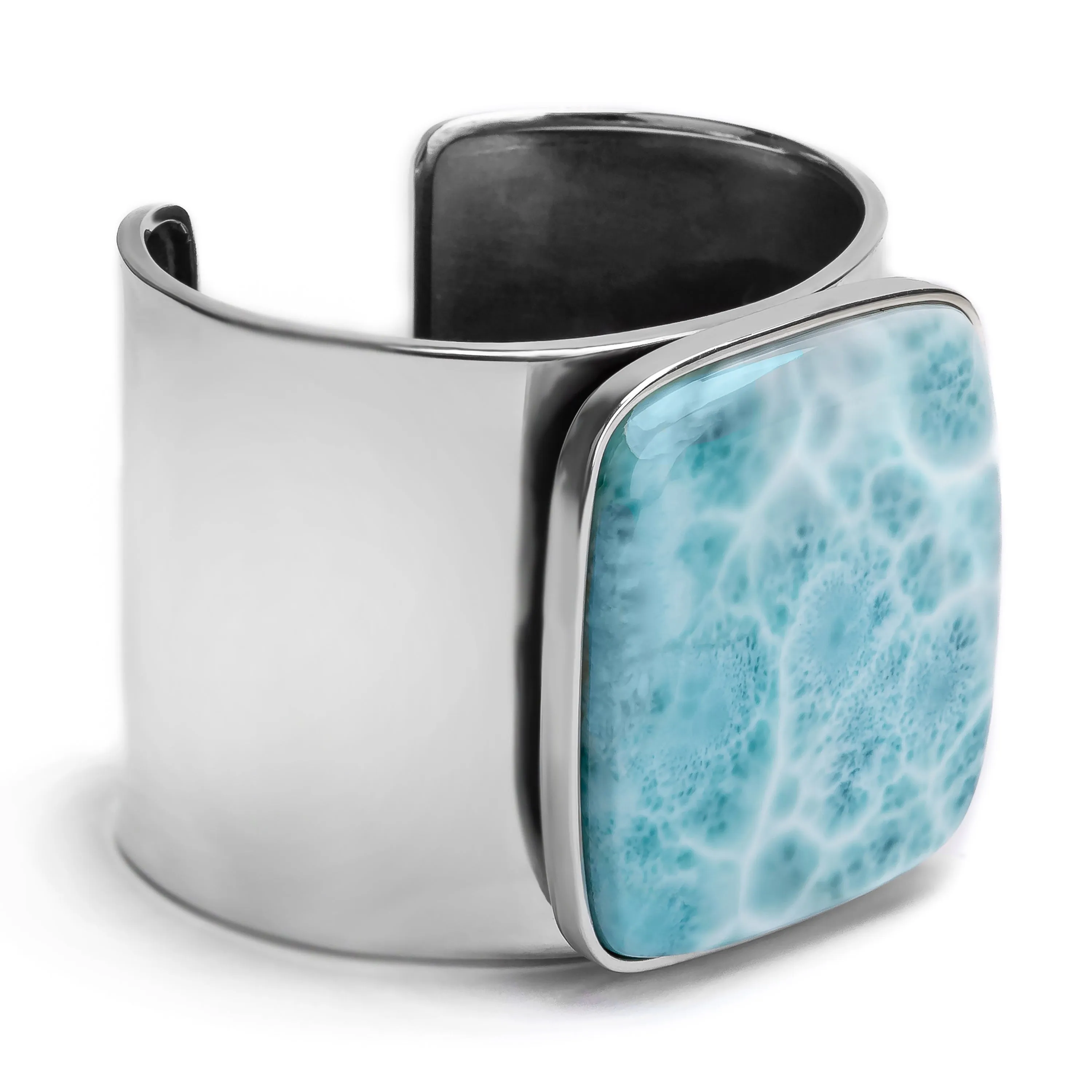 Contemporary Statement Bangle in Silver and Larimar sold by Henryka