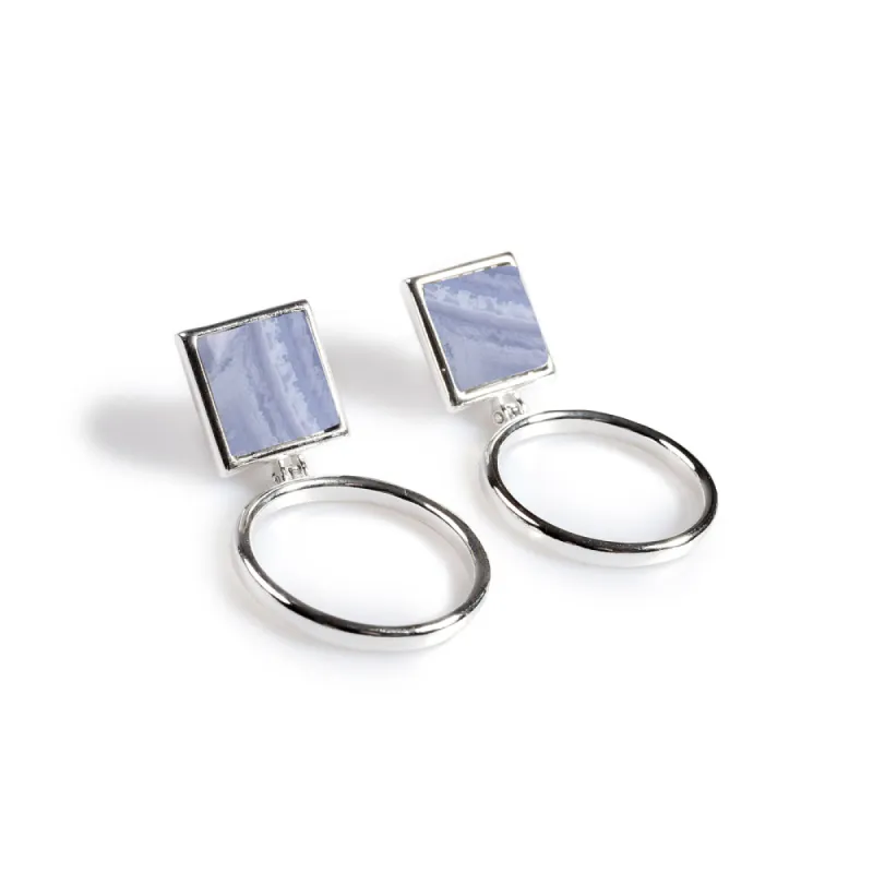 Circle Drop Earrings in Silver and Blue Lace Agate sold by Henryka