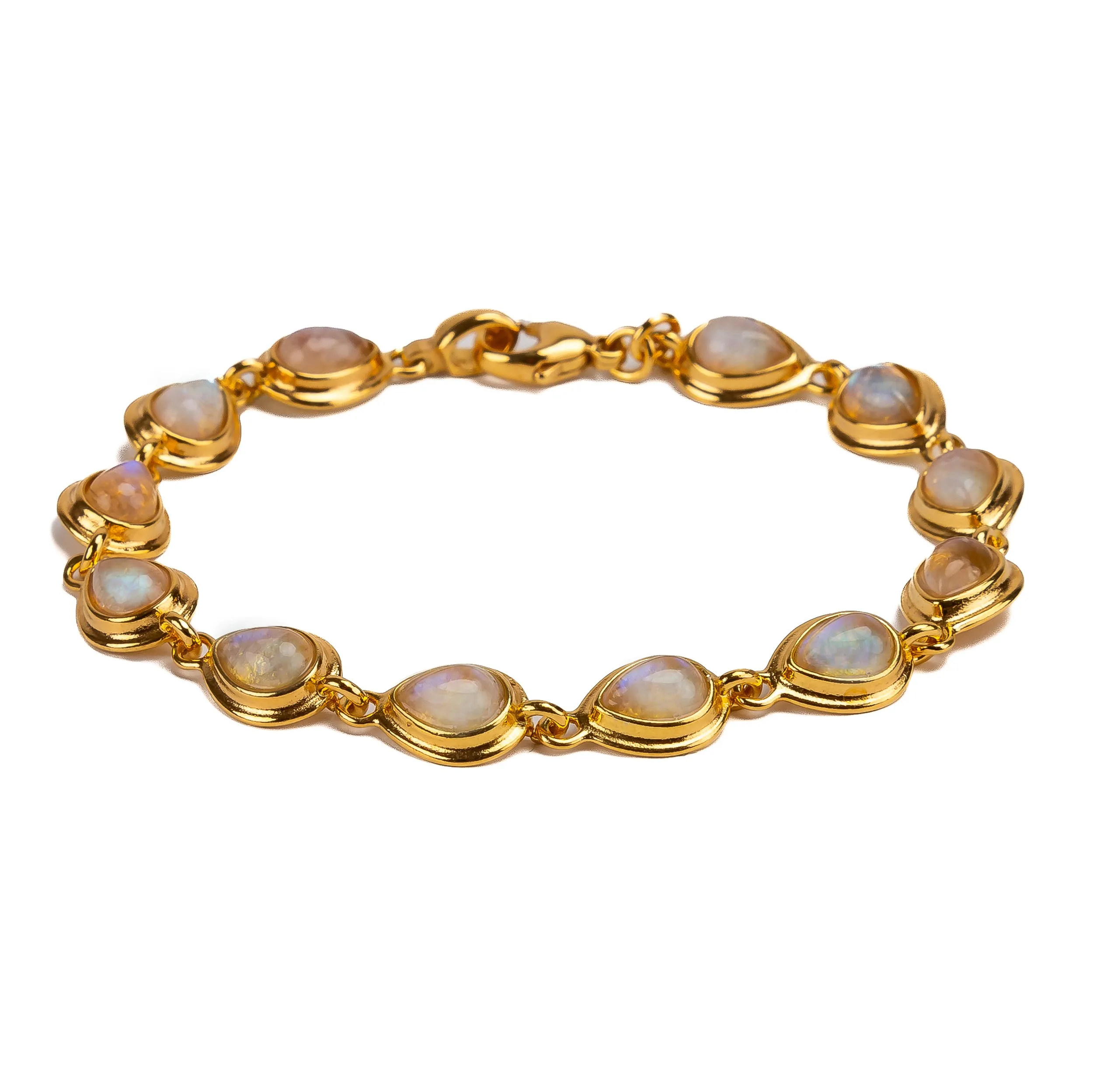 Classic Teardrop Link Bracelet in Silver with 24ct Gold and Moonstone sold by Henryka