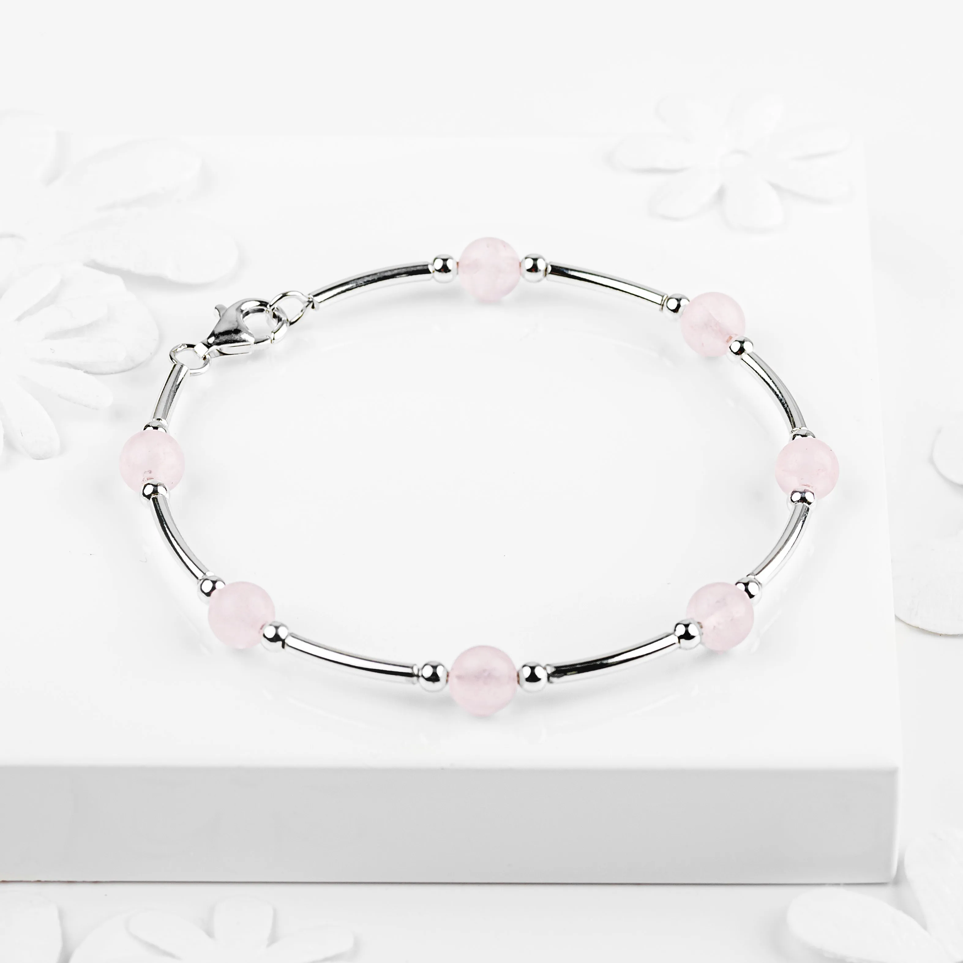 Bead Tube Bracelet in Silver and Rose Quartz sold by Henryka product image thumbnail 4