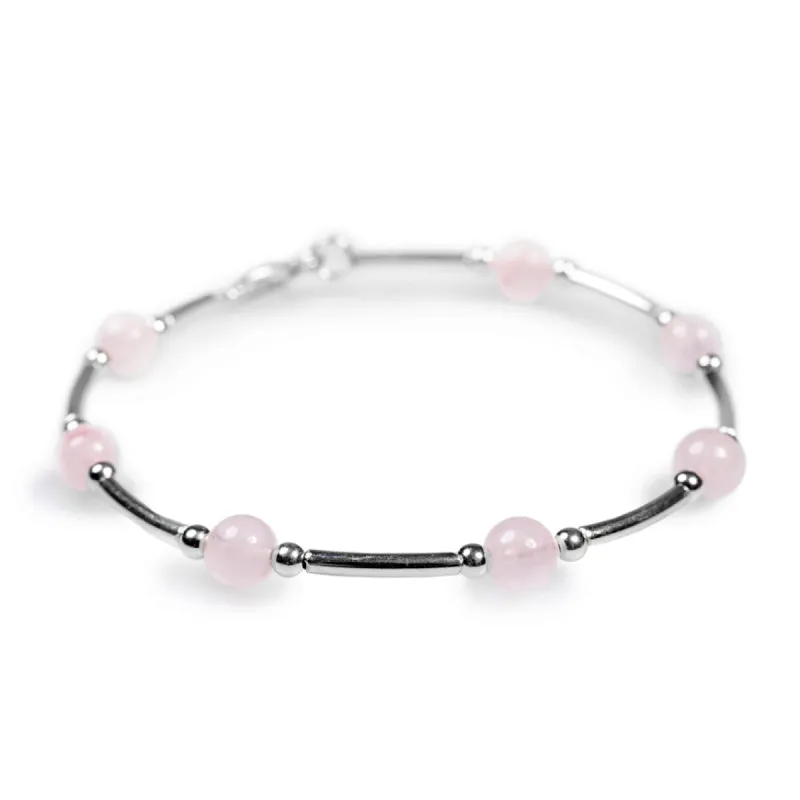 Bead Tube Bracelet in Silver and Rose Quartz sold by Henryka