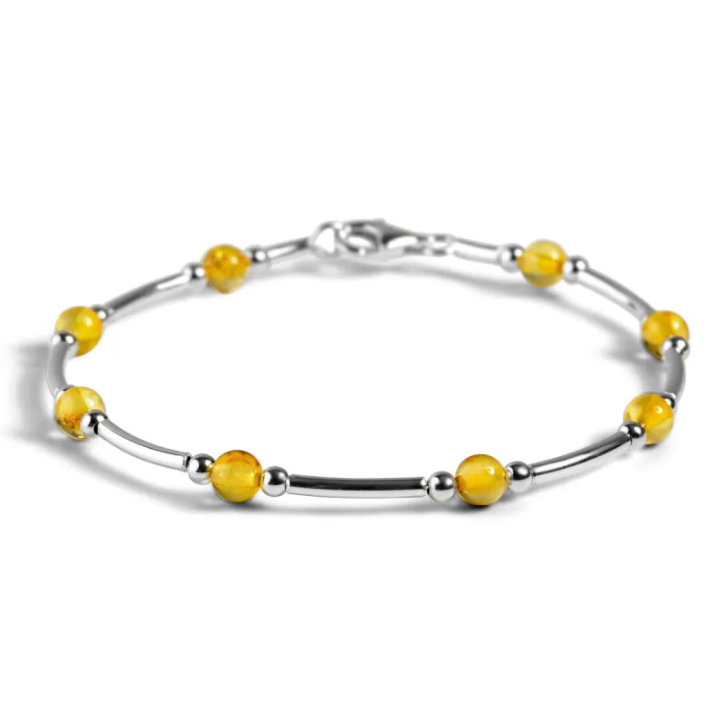 Bead Tube Bangle in Silver and Yellow Amber sold by Henryka