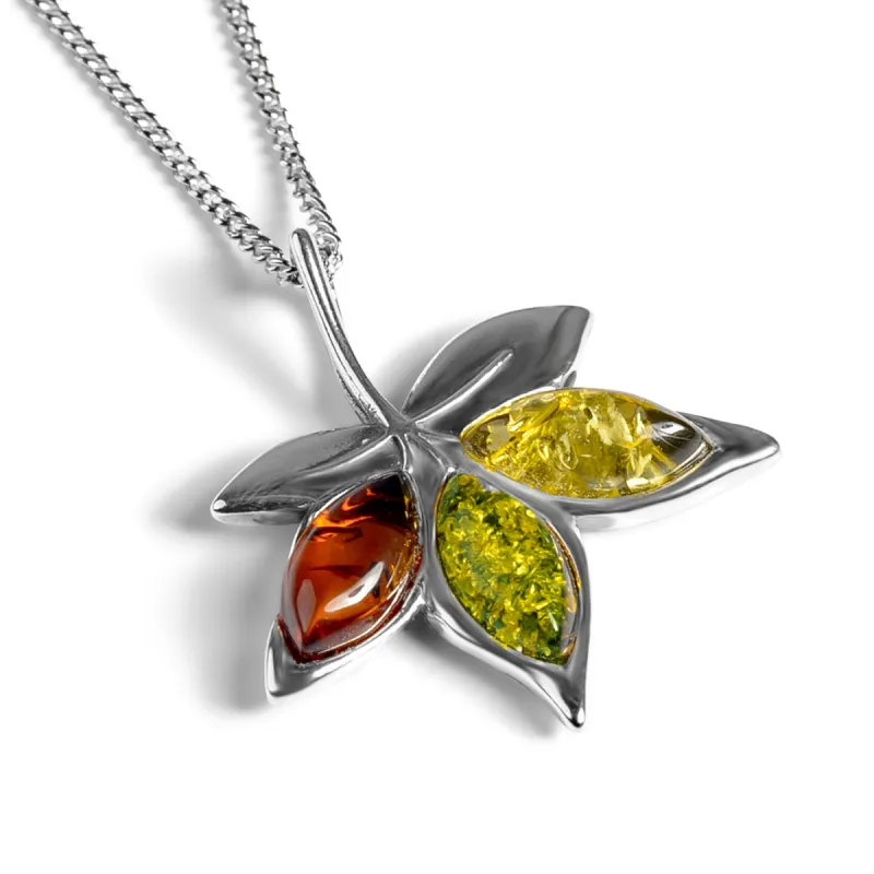 Autumn Maple Leaf Necklace in Silver and Amber sold by Henryka
