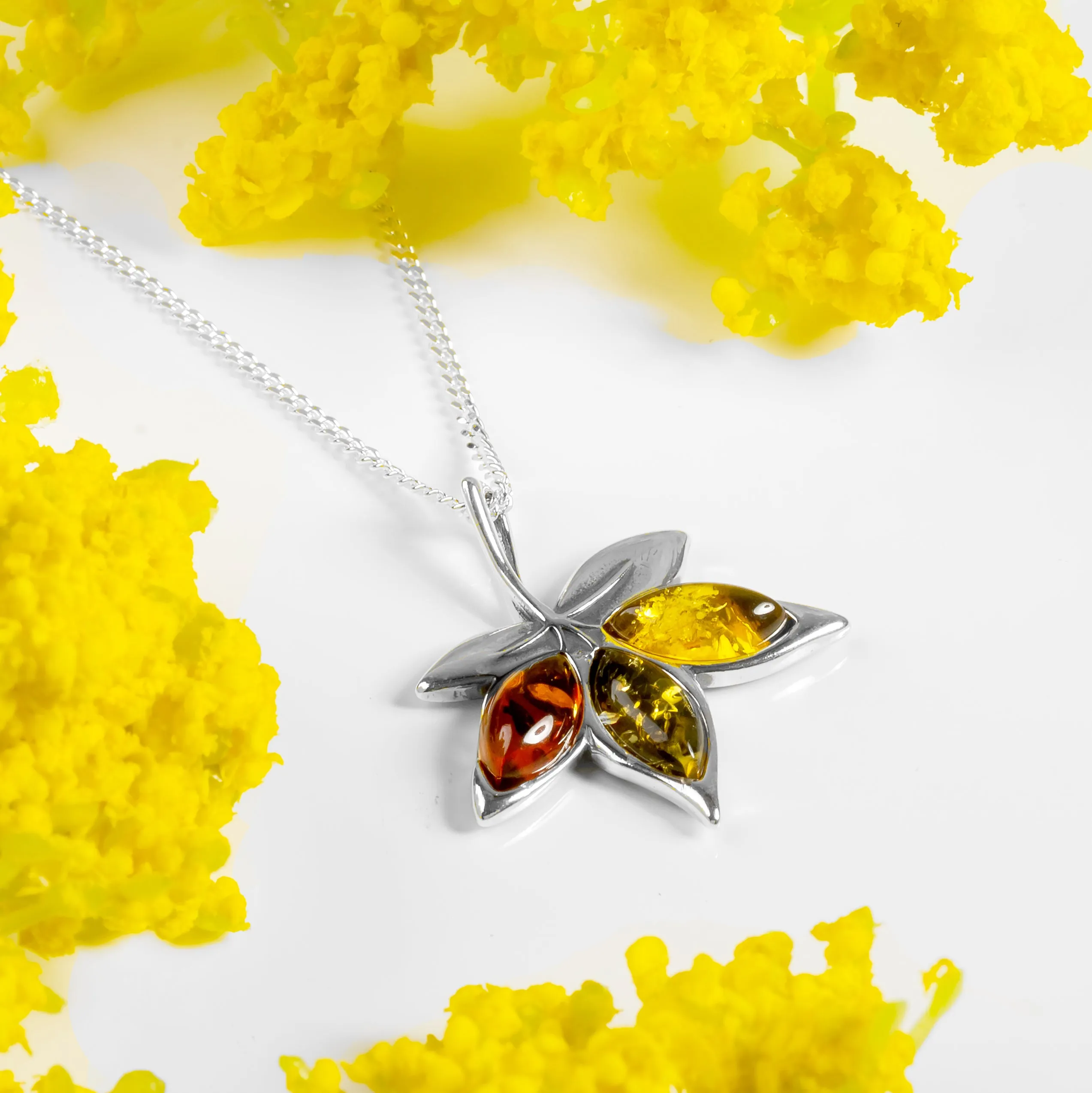Autumn Maple Leaf Necklace in Silver and Amber sold by Henryka product image thumbnail 4