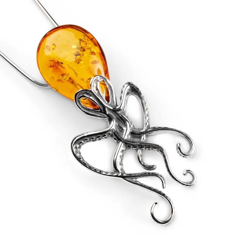 Large Octopus Necklace in Silver and Amber sold by Henryka