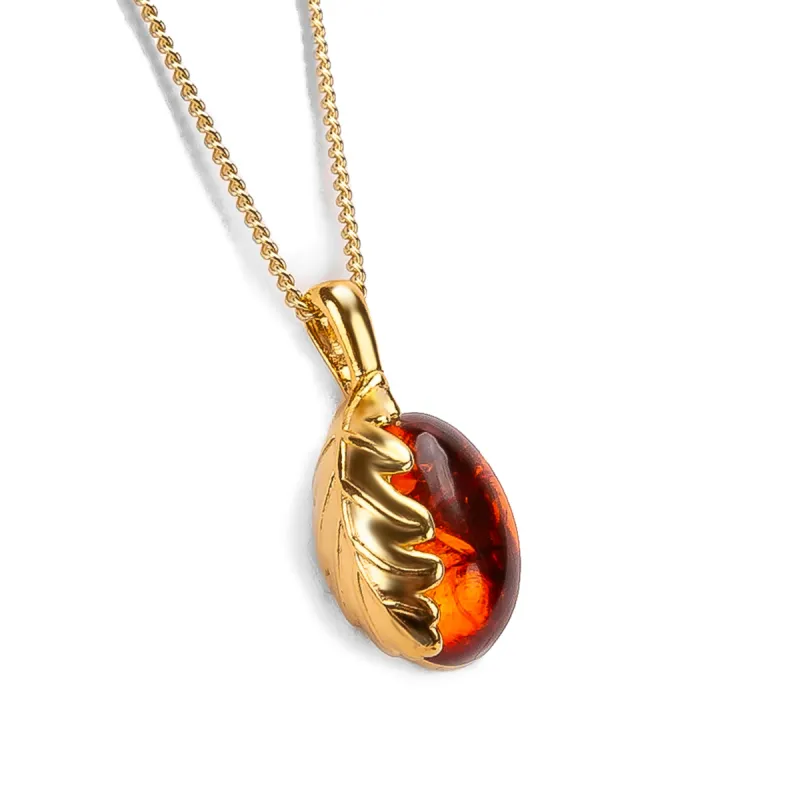 Mighty Oak Leaf Necklace in Silver with 24ct Gold and Amber sold by Henryka