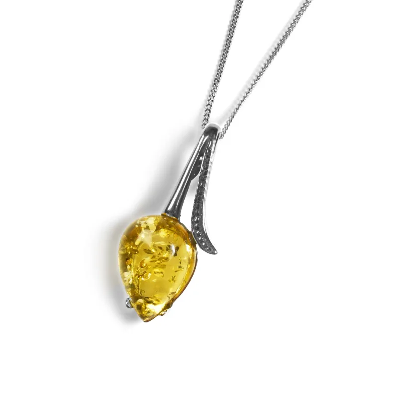 Tulip Necklace in Silver & Yellow Amber sold by Henryka