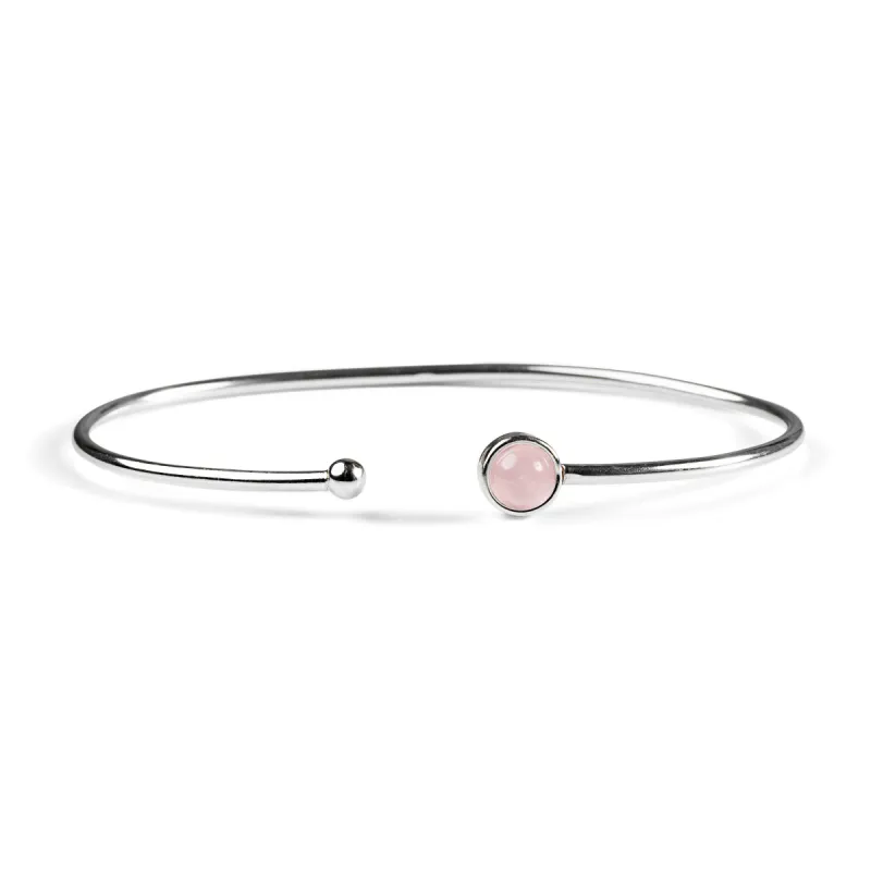 Simple Solo Cuff Bangle in Silver and Rose Quartz sold by Henryka
