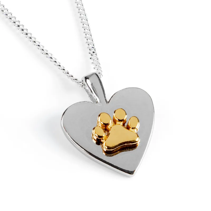 Paw Print Heart Necklace in Silver & 18ct Gold Vermeil sold by Henryka