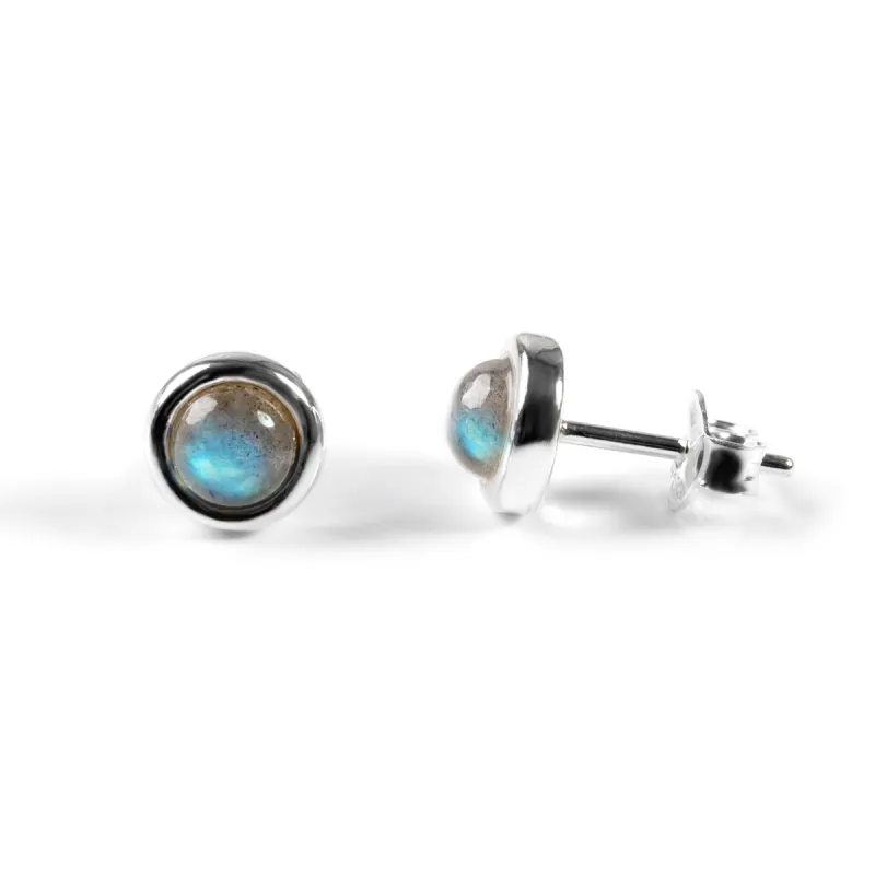Small Round Stud Earrings in Silver and Labradorite sold by Henryka