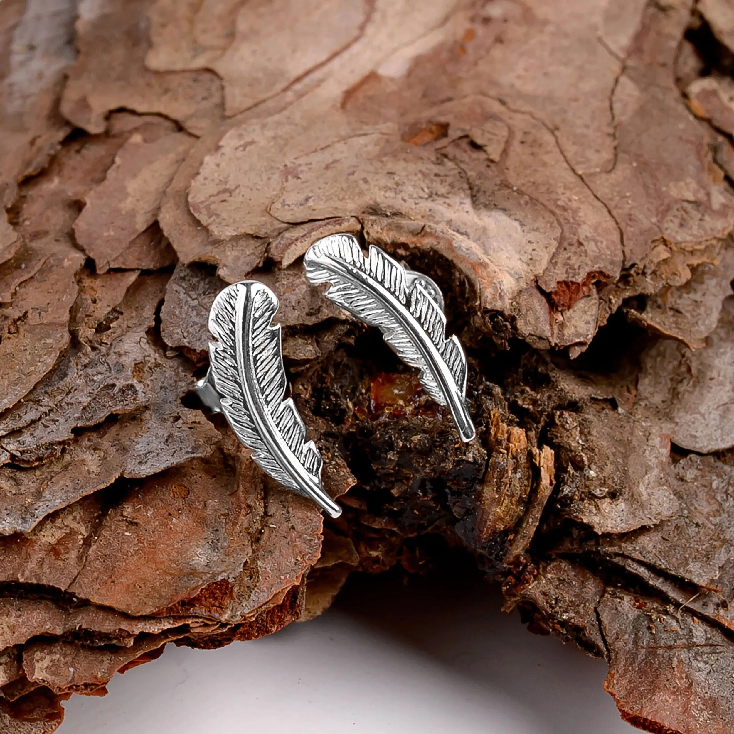Feather Stud Earrings in Silver sold by Henryka product image thumbnail 4
