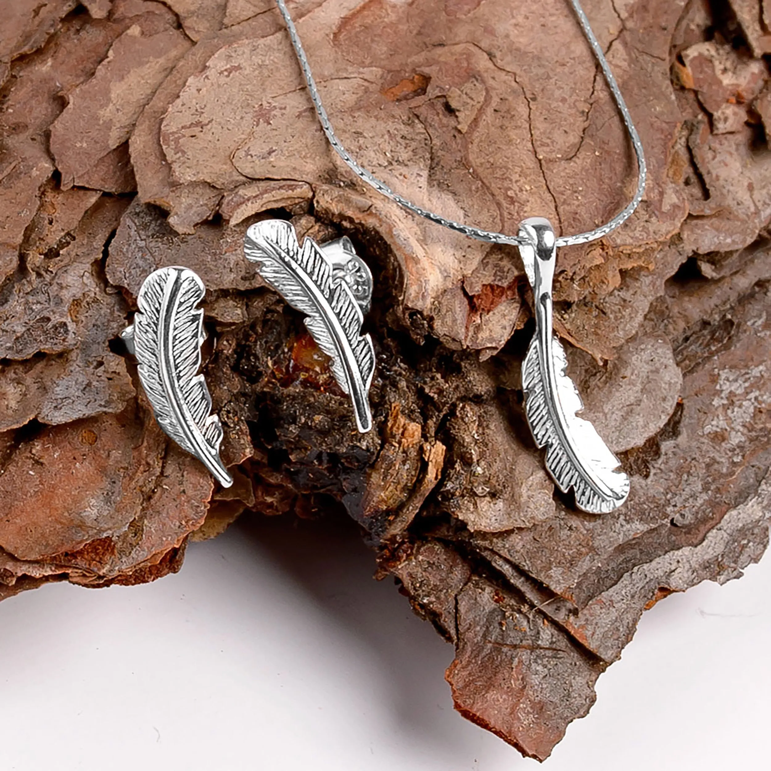 Feather Stud Earrings in Silver sold by Henryka product image thumbnail 5
