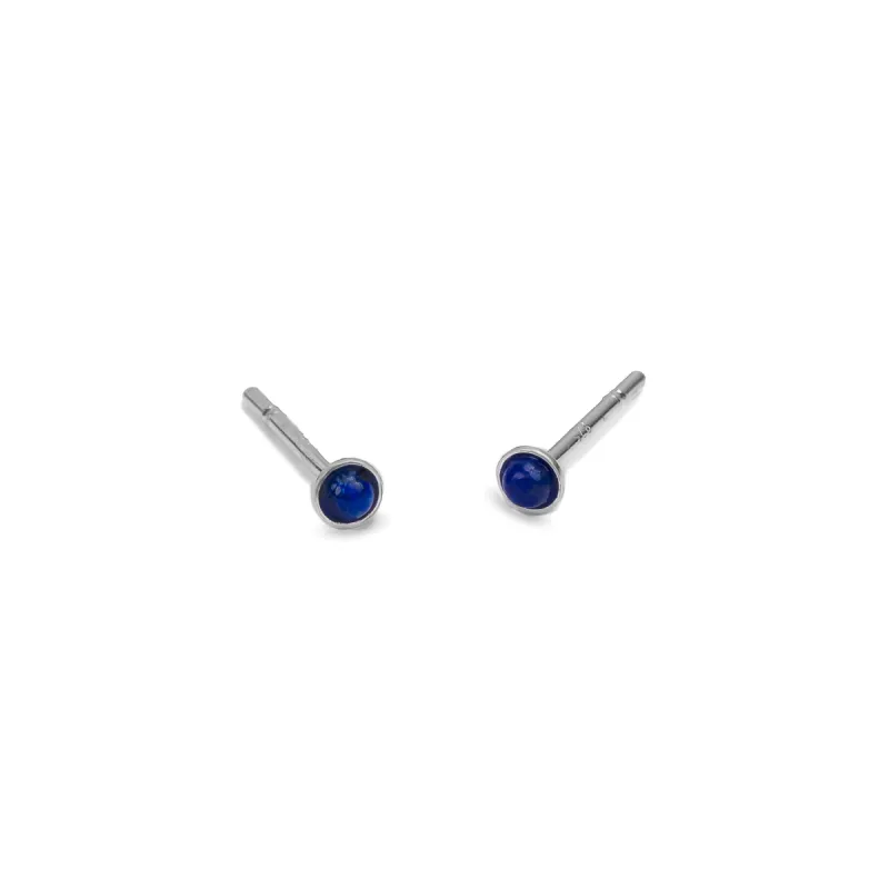 Teeny Tiny Round Stud Earrings in Silver and Lapis Lazuli sold by Henryka