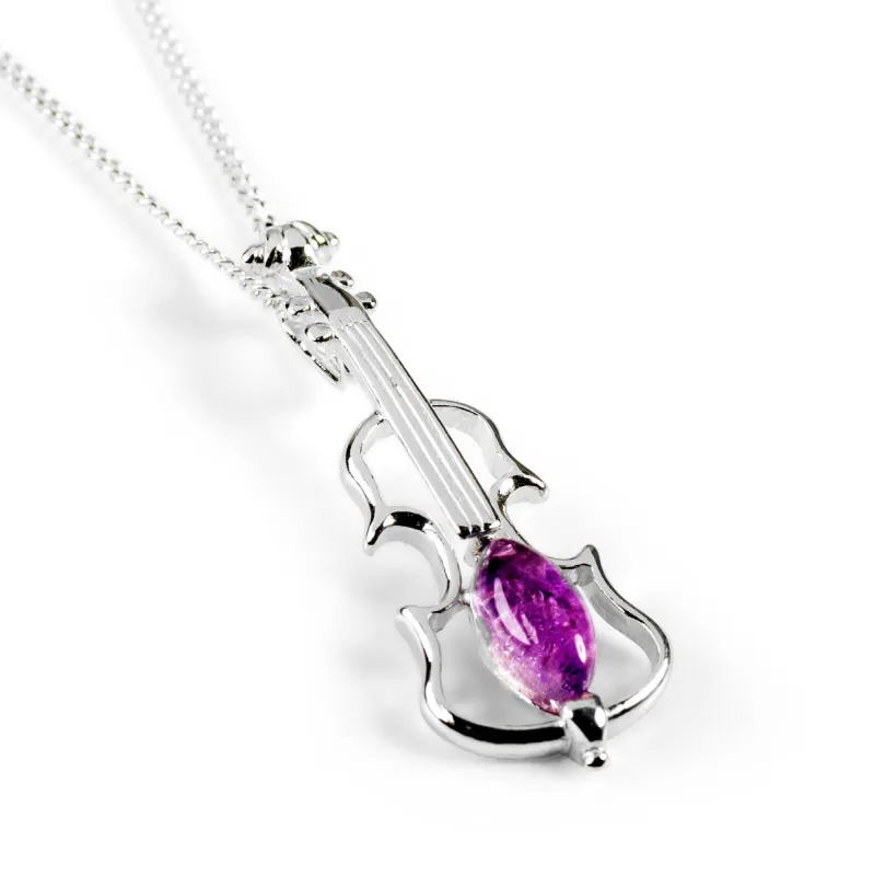 Music Violin Necklace in Silver and Amethyst sold by Henryka