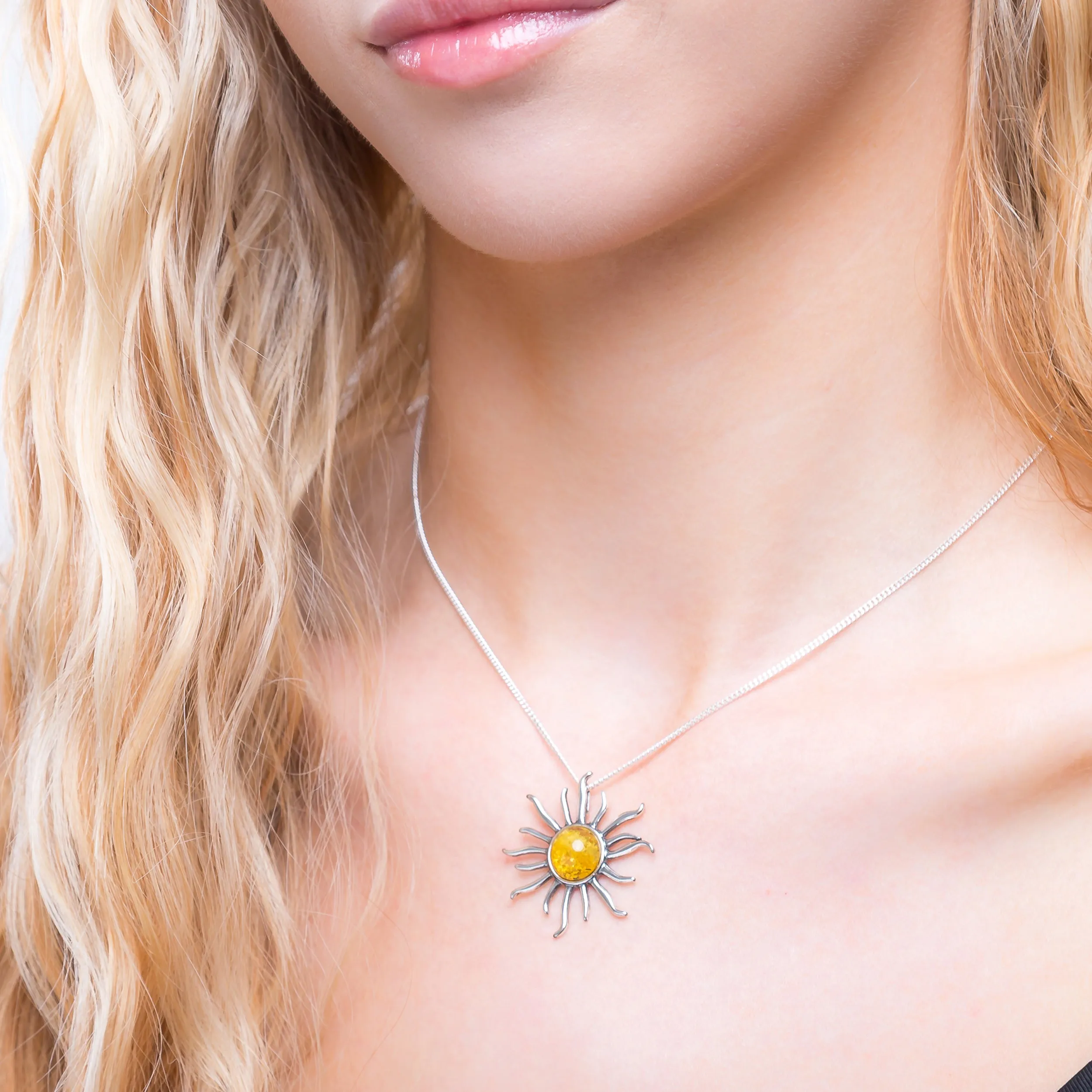 Sun Goddess Necklace in Silver and Yellow Amber sold by Henryka product image thumbnail 2