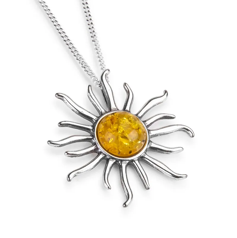 Sun Goddess Necklace in Silver and Yellow Amber sold by Henryka