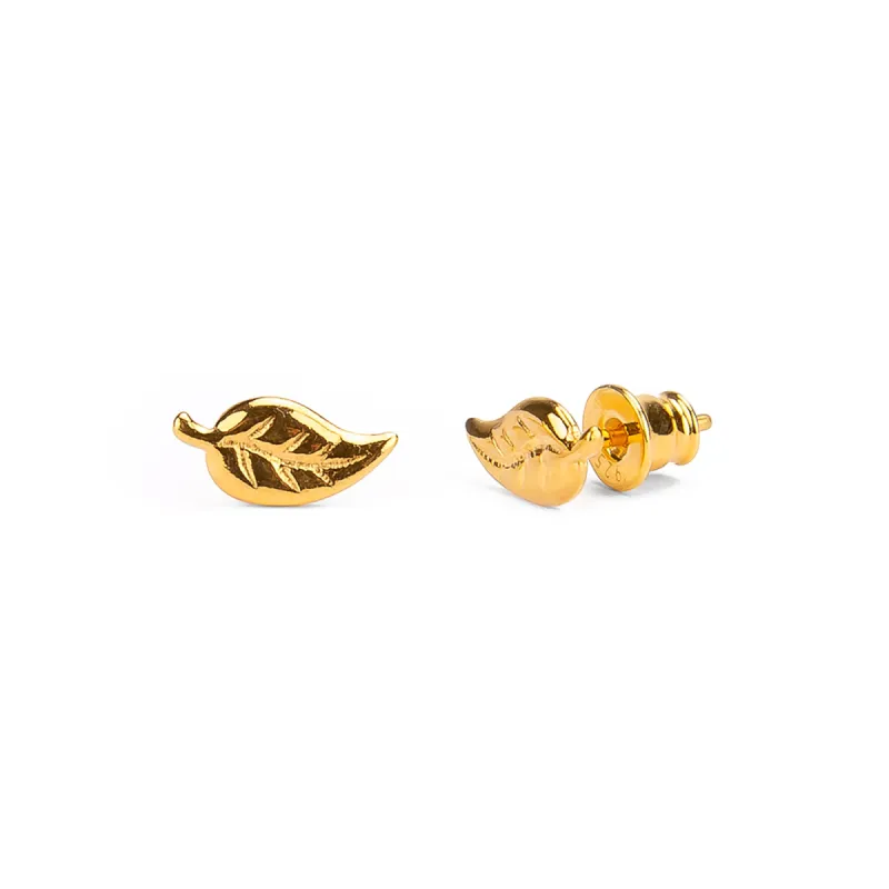 Miniature Leaf Stud Earrings in Silver with 24ct Gold sold by Henryka