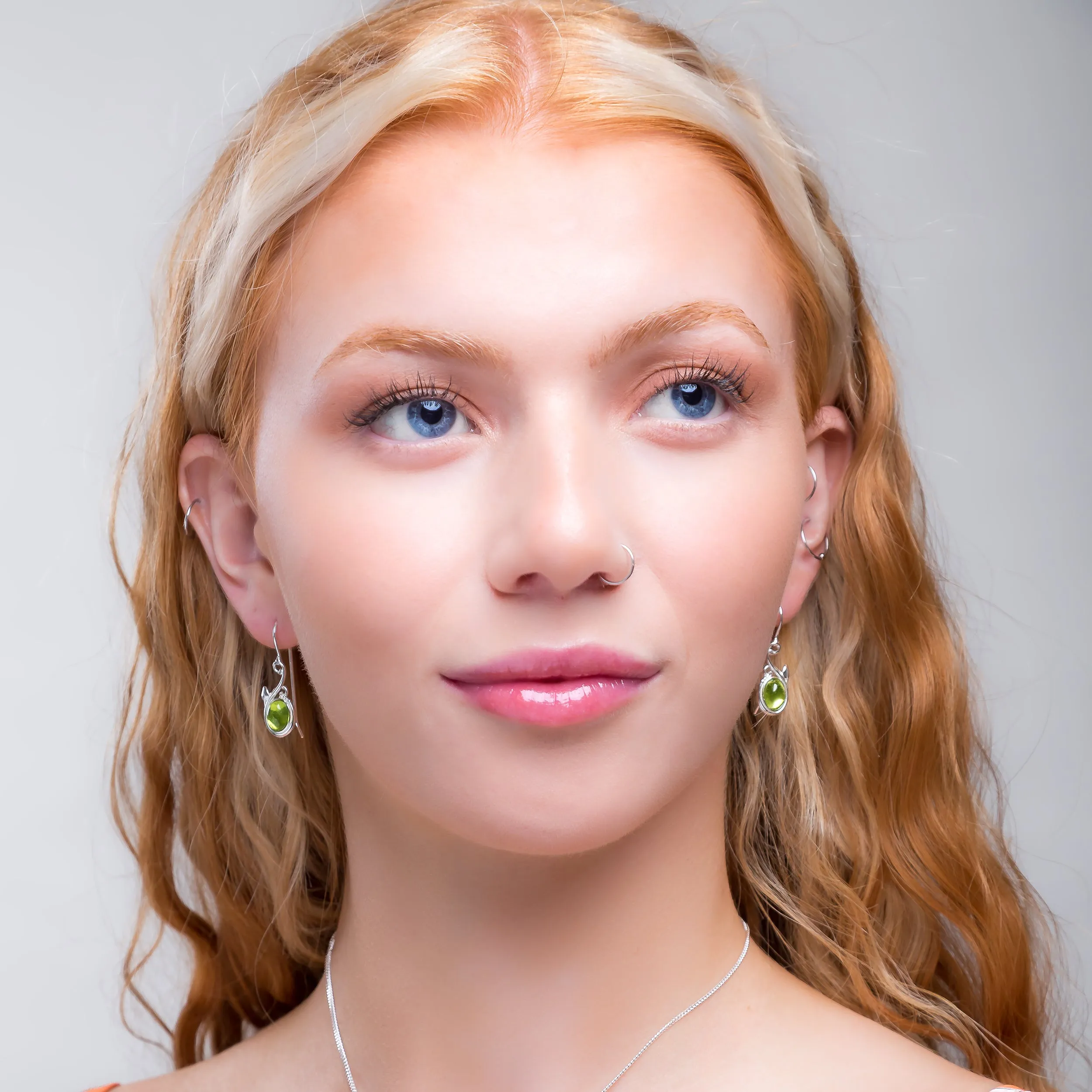 Leaf Motif Hook Earrings in Silver & Peridot sold by Henryka product image thumbnail 3