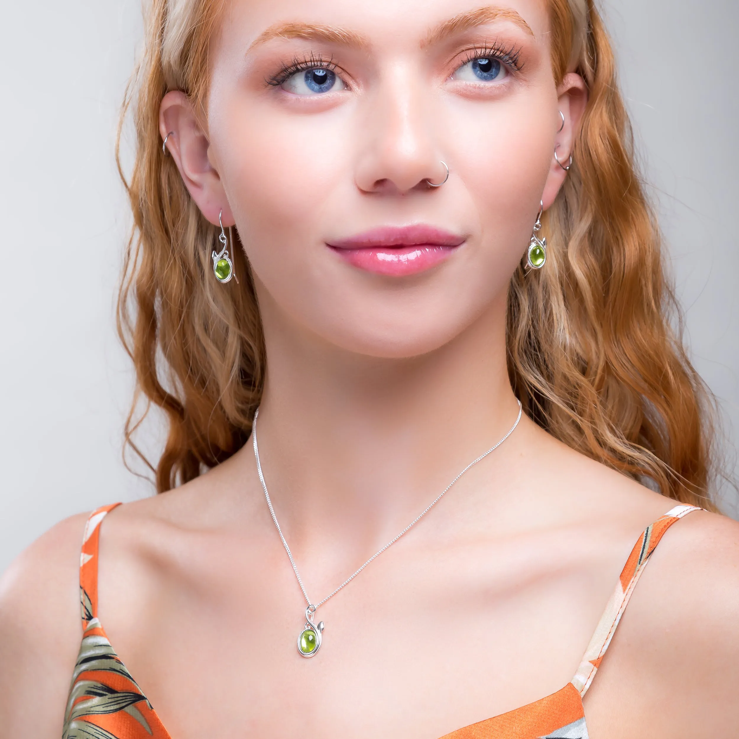 Leaf Motif Hook Earrings in Silver & Peridot sold by Henryka product image thumbnail 4