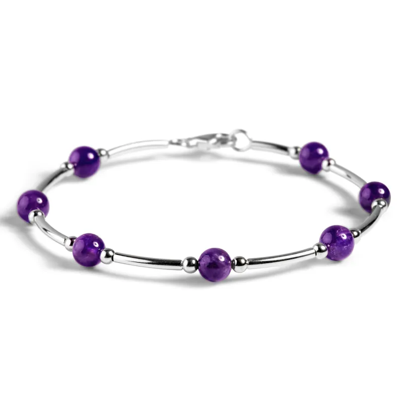 Bead Tube Bangle in Silver and Amethyst sold by Henryka