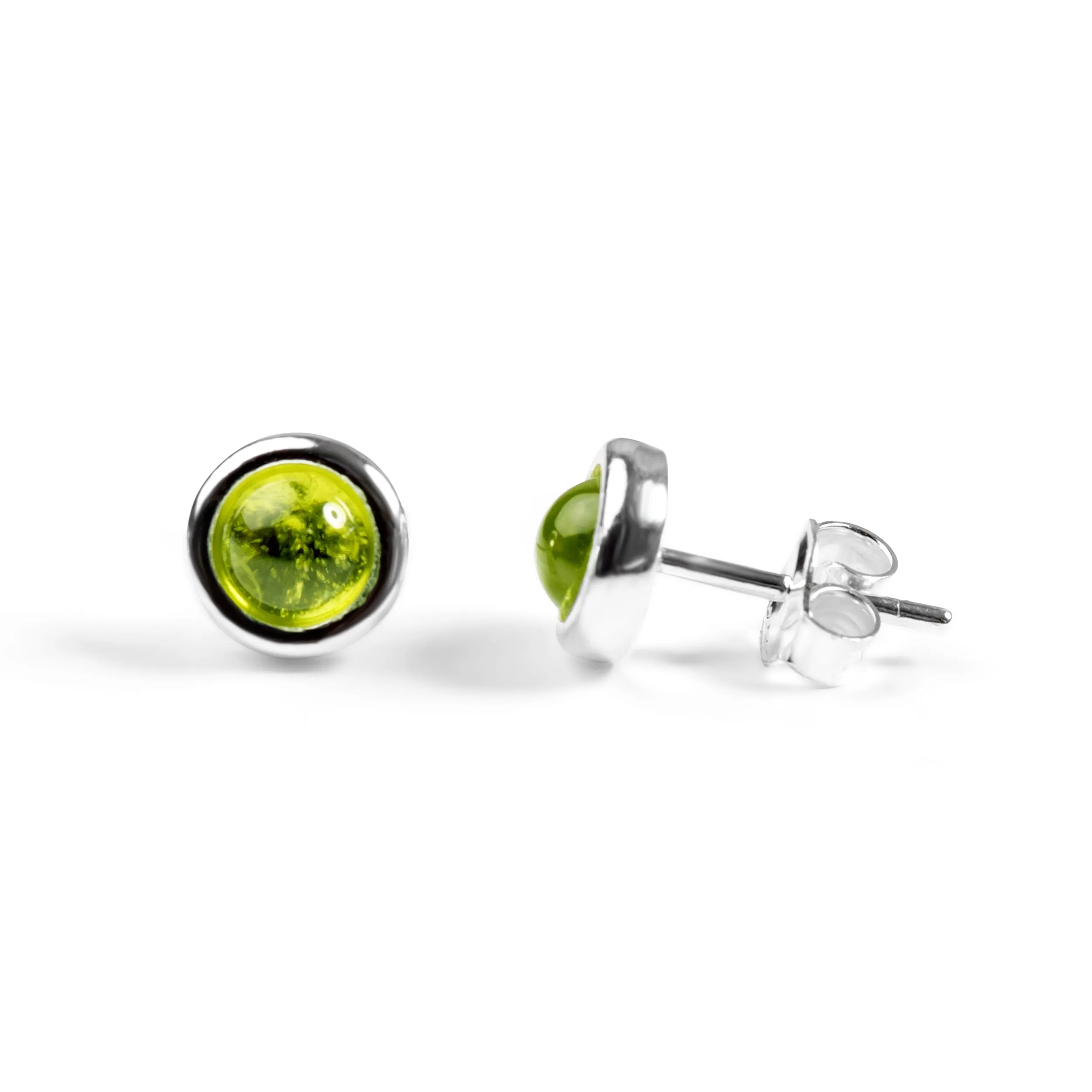 Small Round Stud Earrings in Silver and Peridot sold by Henryka