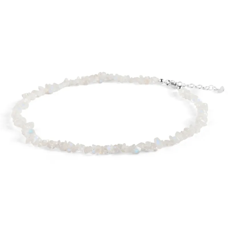 Mini Nugget Bead Necklace in Silver and Moonstone sold by Henryka
