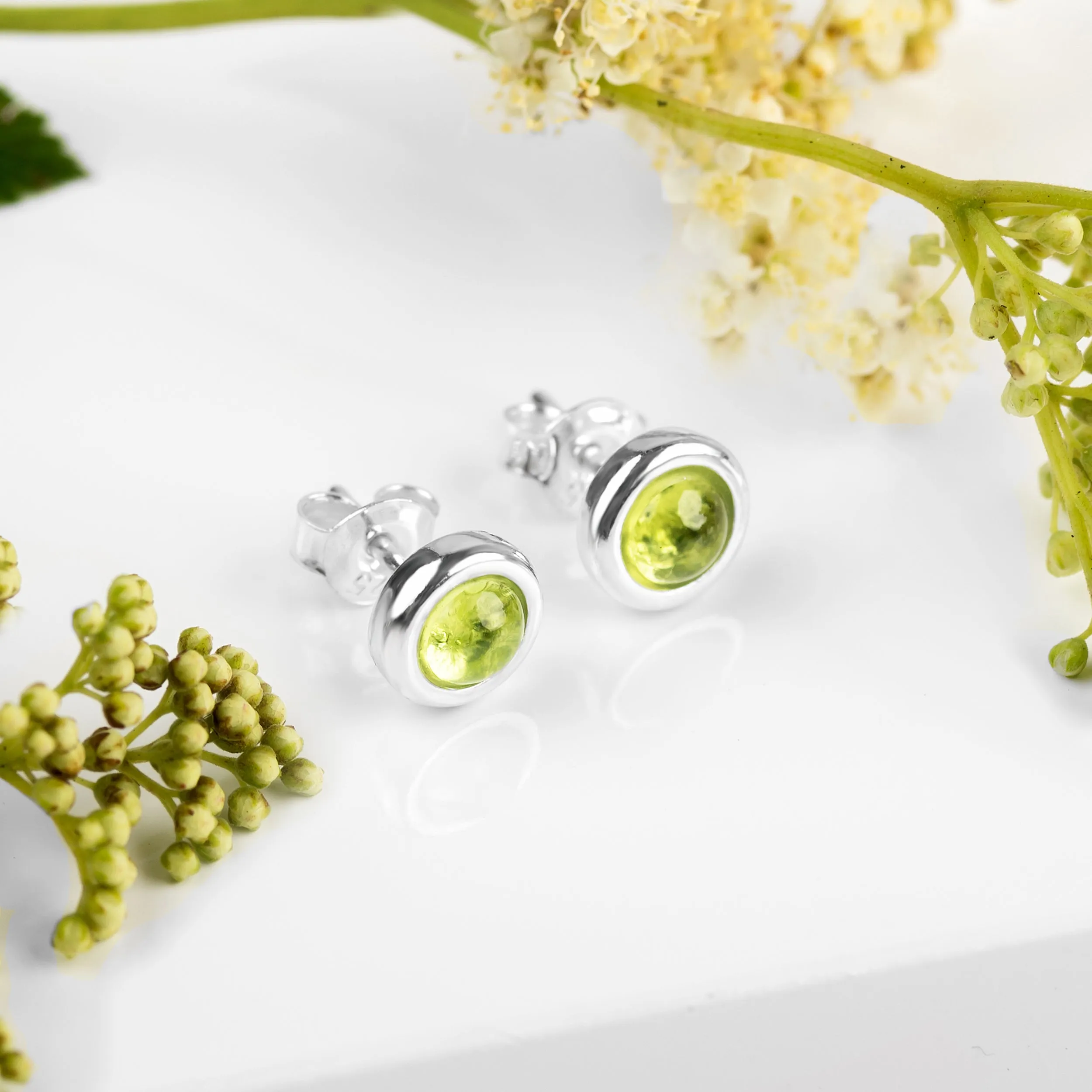 Small Round Stud Earrings in Silver and Peridot sold by Henryka product image thumbnail 5