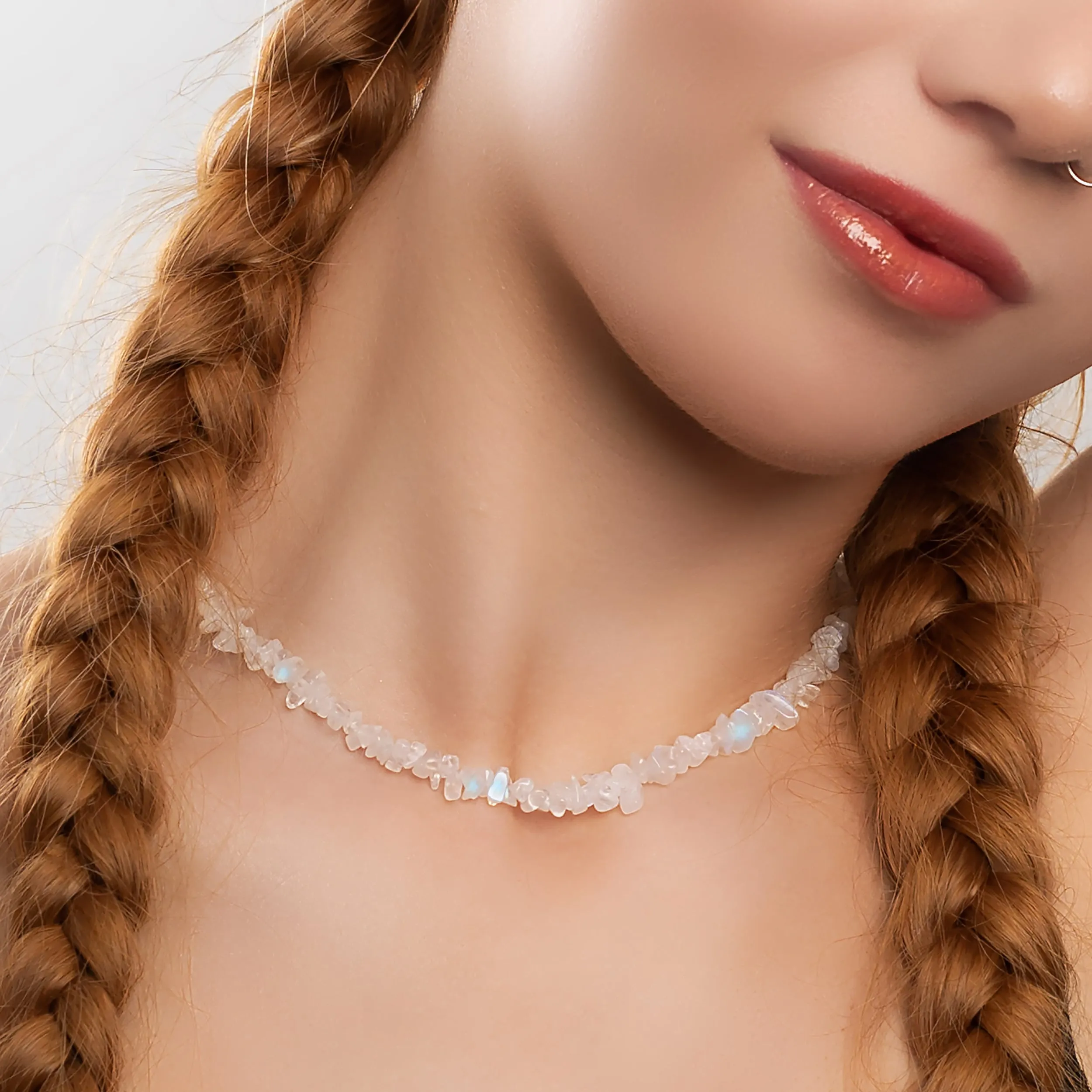 Mini Nugget Bead Necklace in Silver and Moonstone sold by Henryka product image thumbnail 2