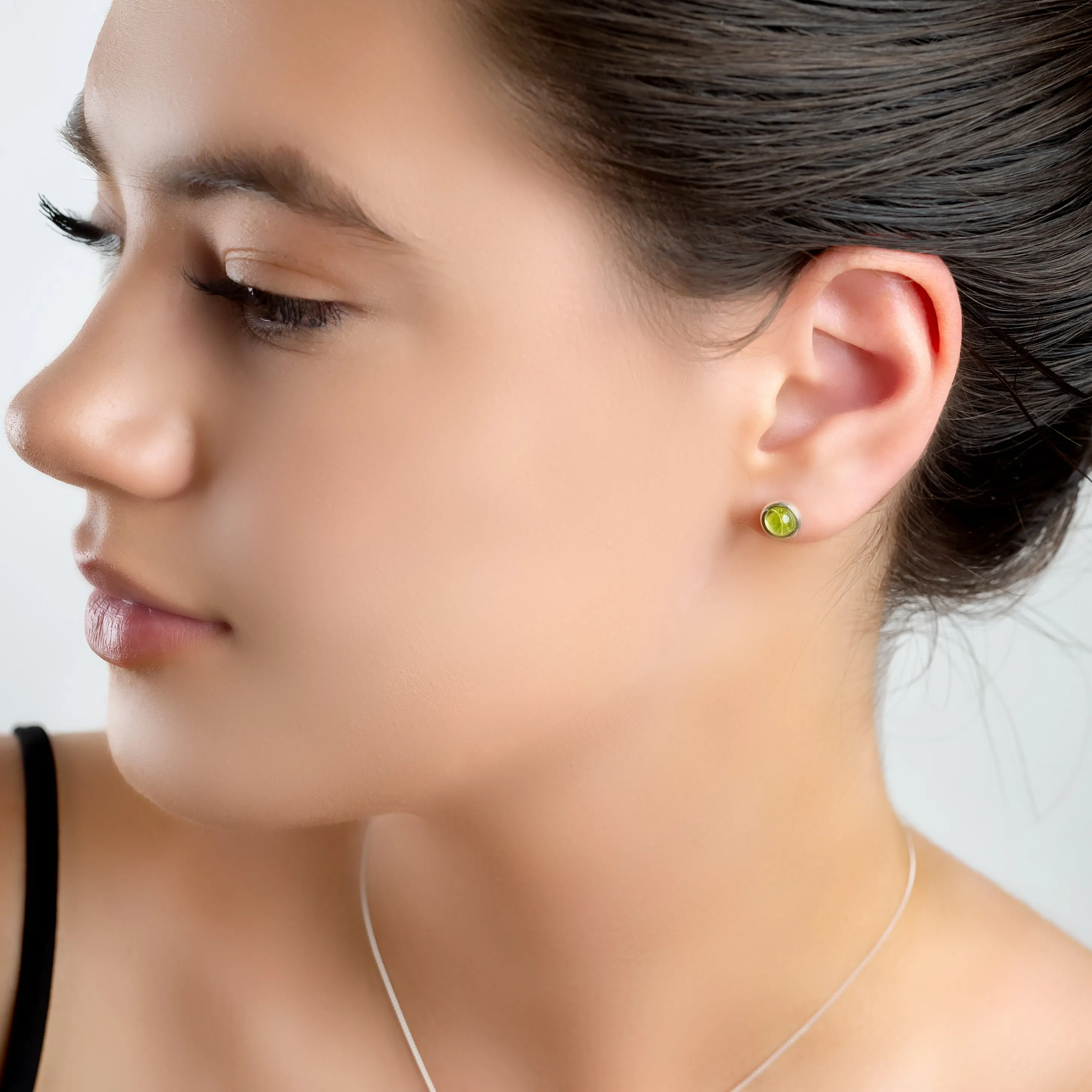 Small Round Stud Earrings in Silver and Peridot sold by Henryka product image thumbnail 3