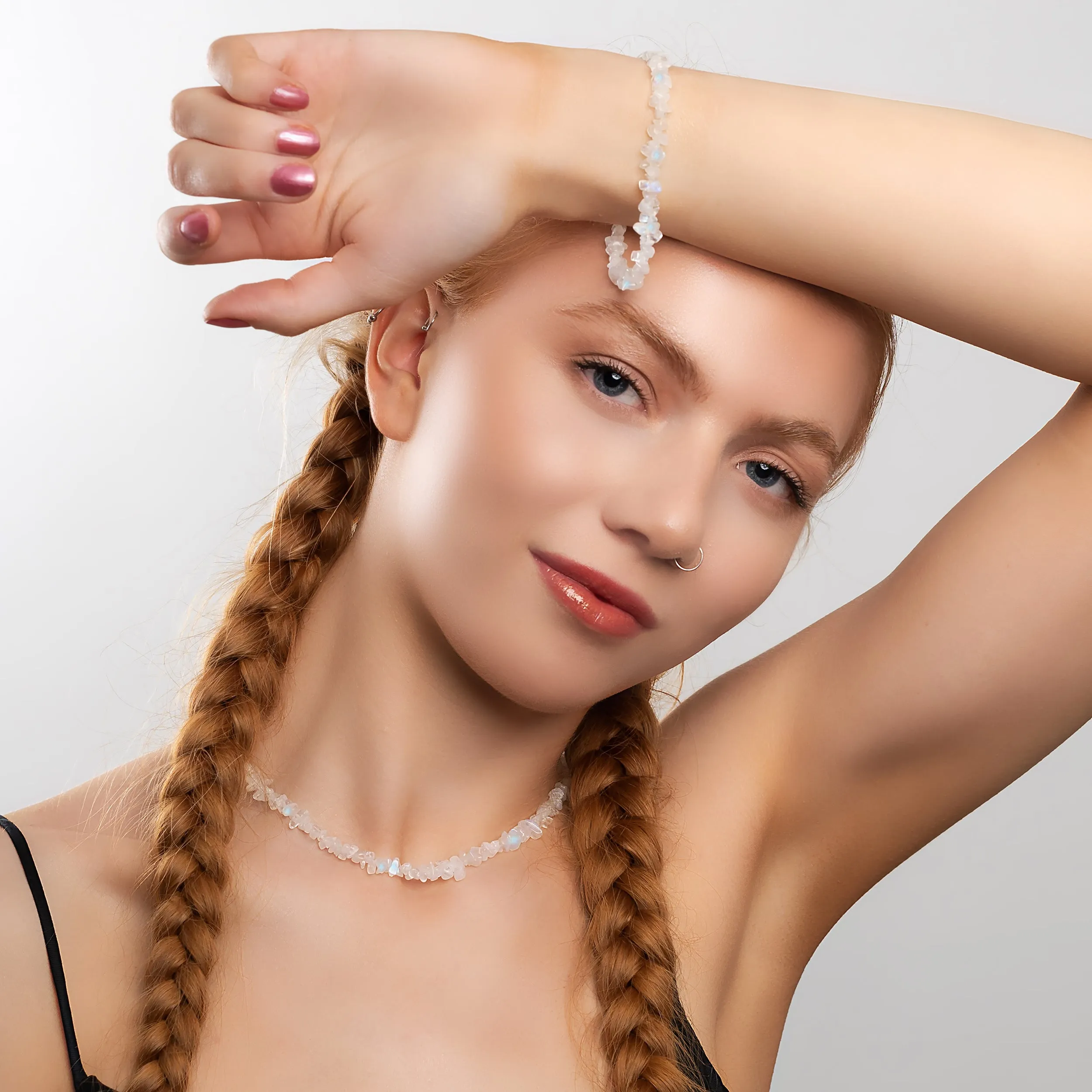 Mini Nugget Bead Necklace in Silver and Moonstone sold by Henryka product image thumbnail 4