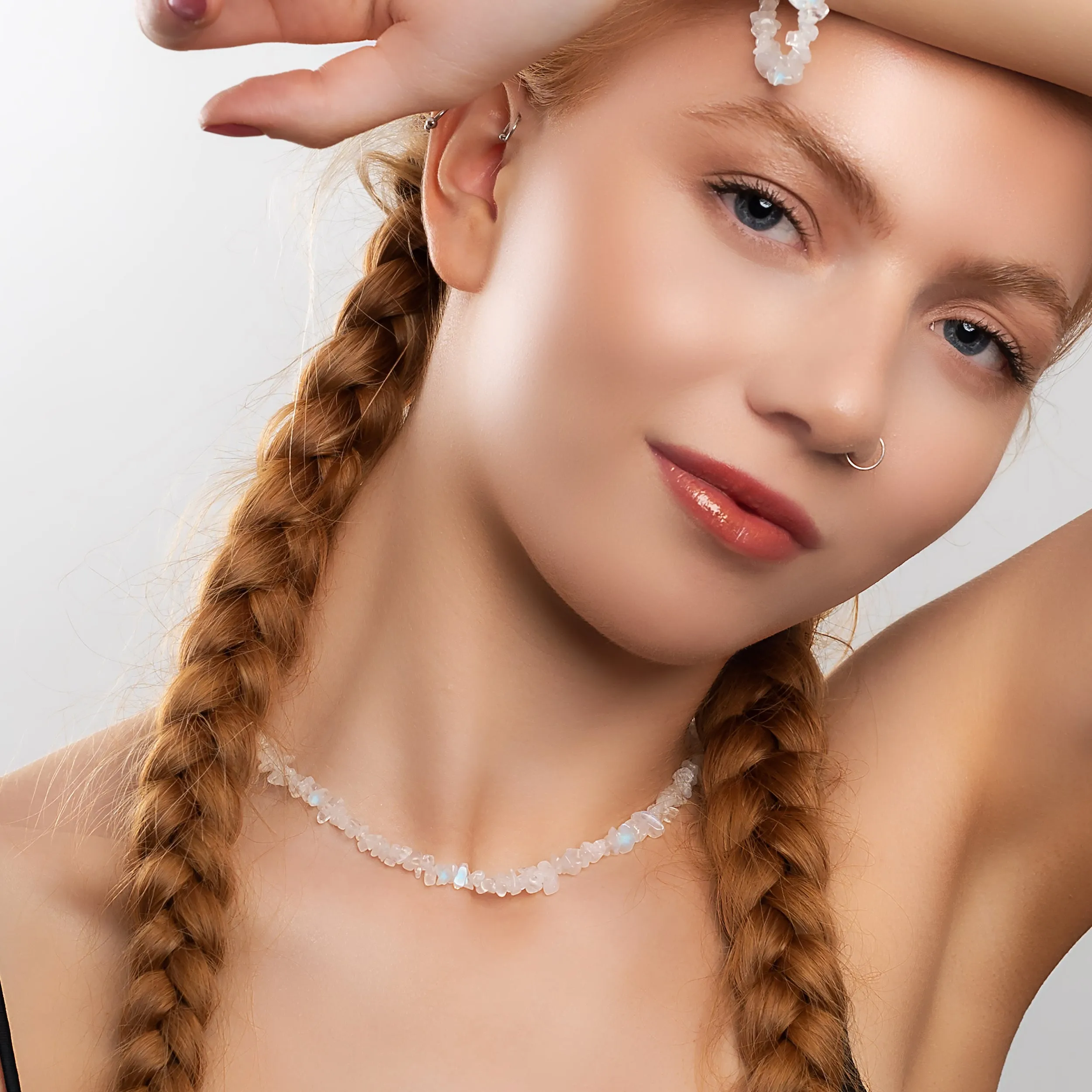 Mini Nugget Bead Necklace in Silver and Moonstone sold by Henryka product image thumbnail 3