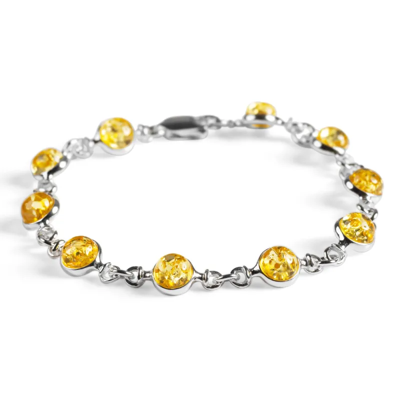 Circle Link Bracelet in Silver and Yellow Amber sold by Henryka