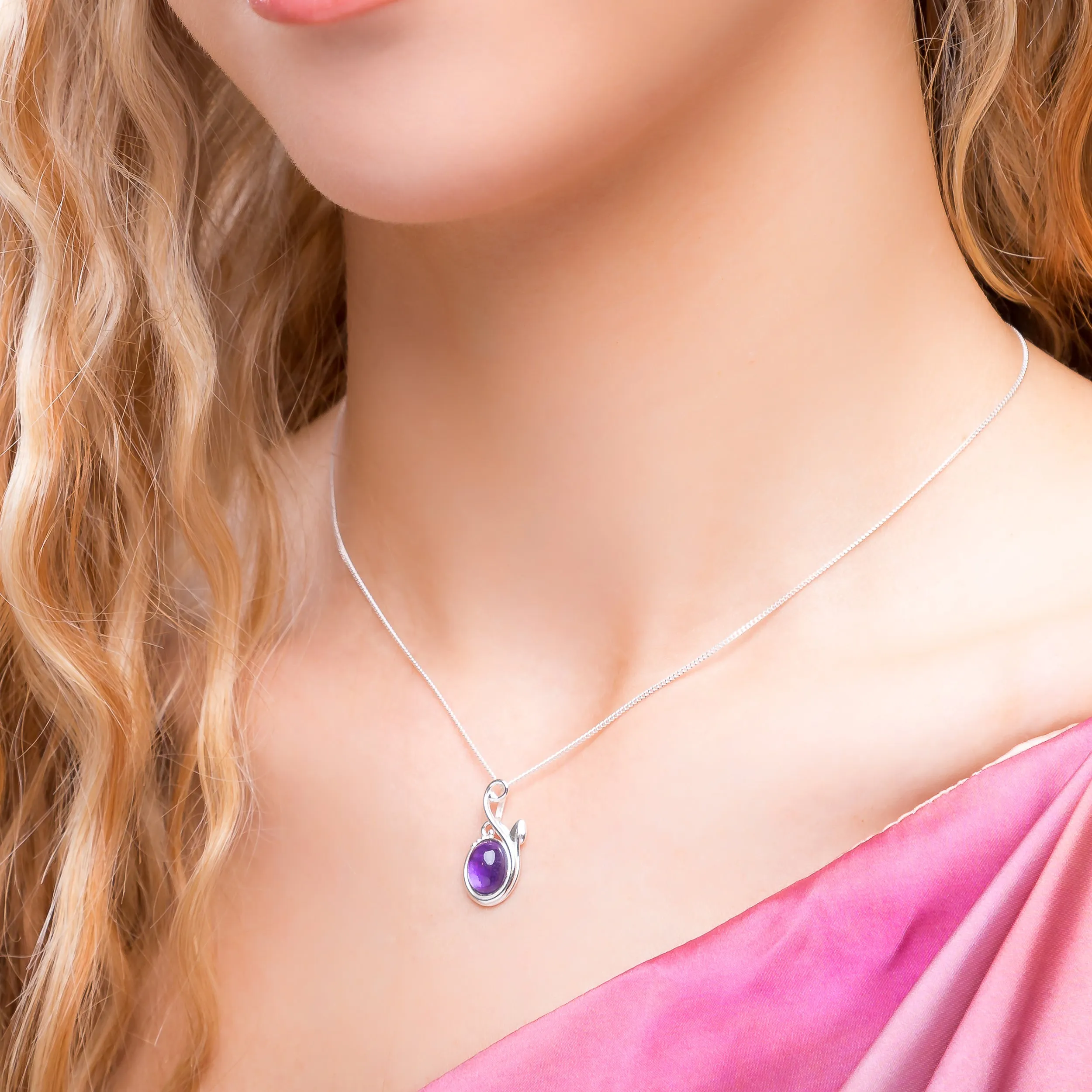 Leaf Motif Necklace in Silver and Amethyst sold by Henryka product image thumbnail 2